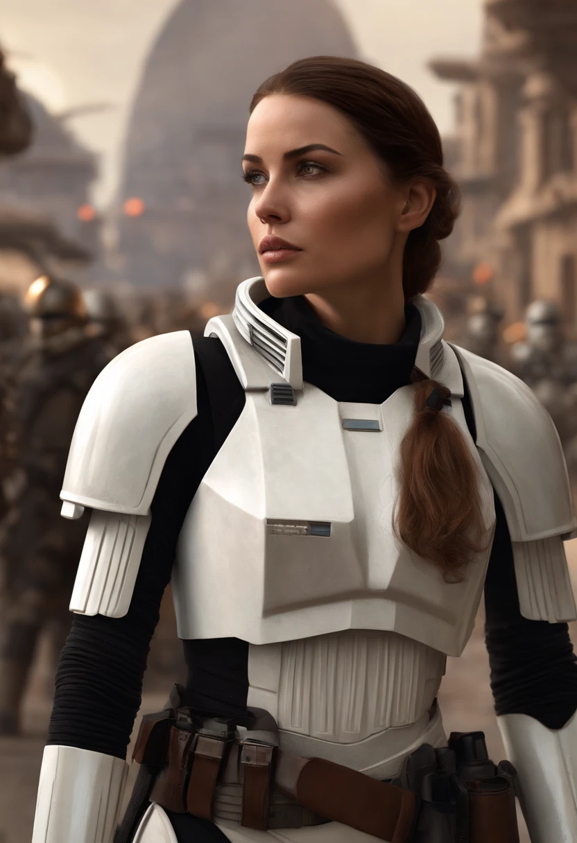 extreme close up portrait, female Imperial Stormtrooper, comes to a busy street, the city, Planet Tatooine, concept art by Magalie Villeneuve, trending on cg society, antipodeans, reimagined by industrial light and magic, filmstill """"Star Wars"""": The Old Republic", concept art by Ralph McQuarrie