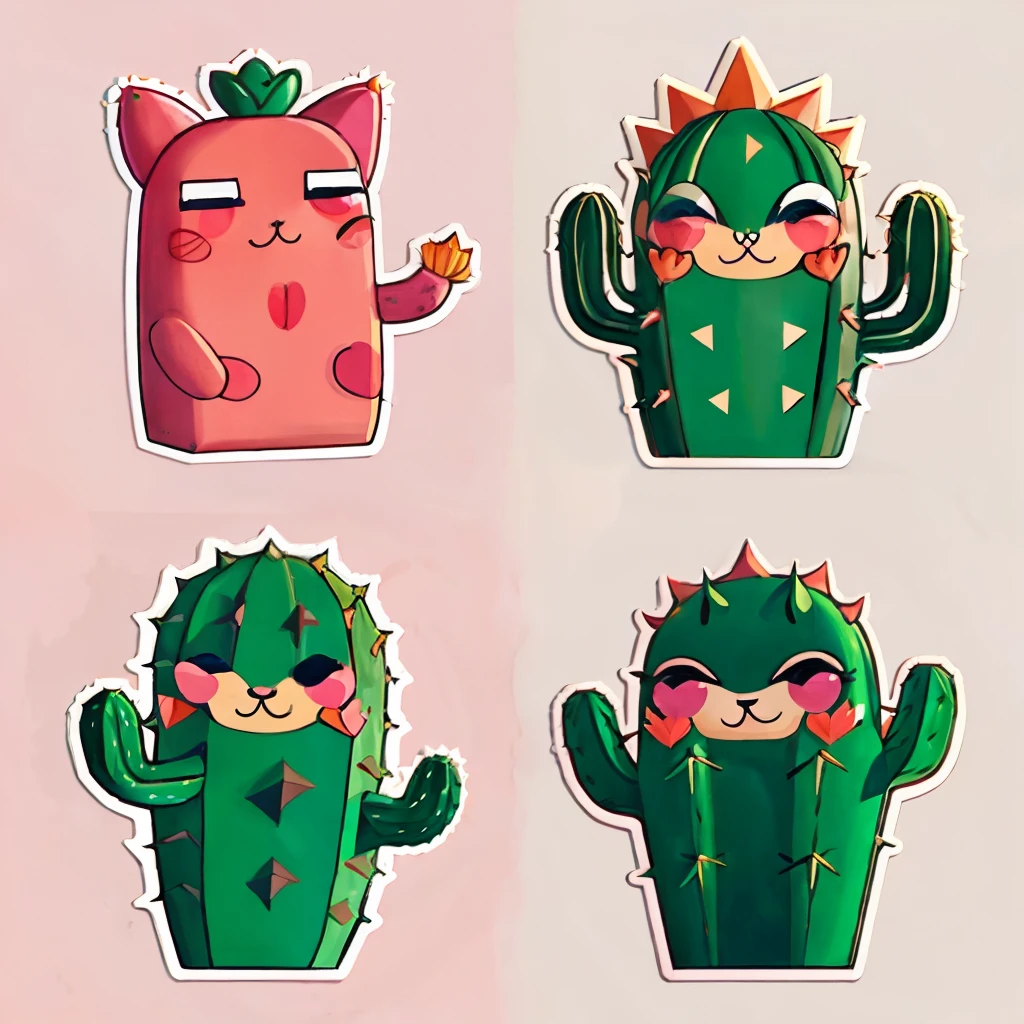 stickers of four cactus,cute,anthropomorphic cactus,emote