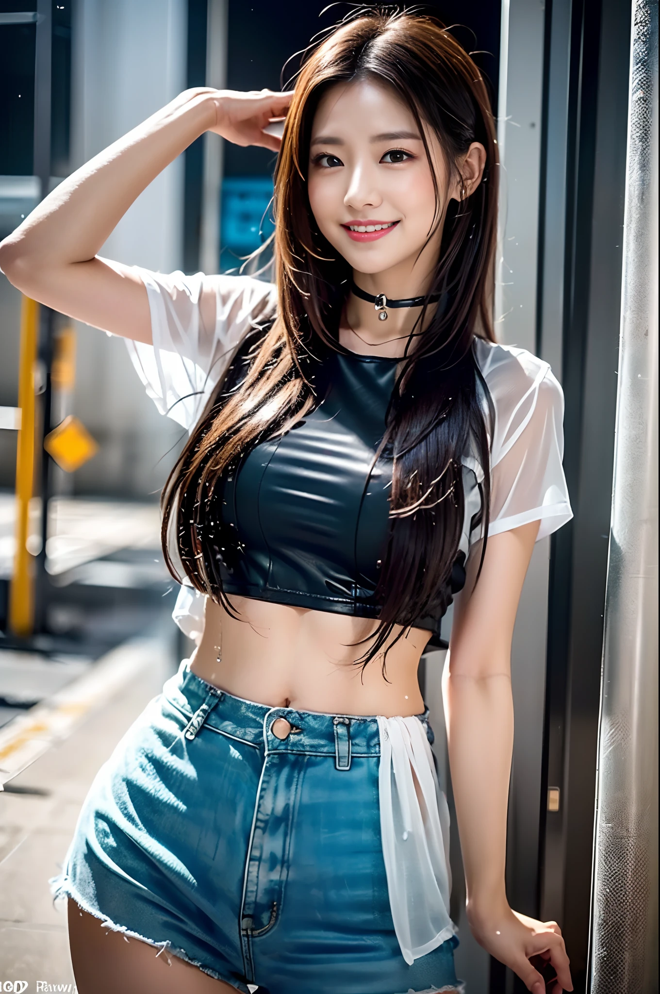 best quality, masterpiece, ultra high resolution, (realistic:1.4), raw photo, 1 woman, outdoor, enlargement, looking at viewer, latex miniskirt, Lift up your skirt, sleeveless,Ulzzang girl, Korean ulzzang, smiling mouth, smile, Holding a huge cock in both hands, bukkake, semen, soggy , semen에 젖은 얼굴, big eyes, clear face, 