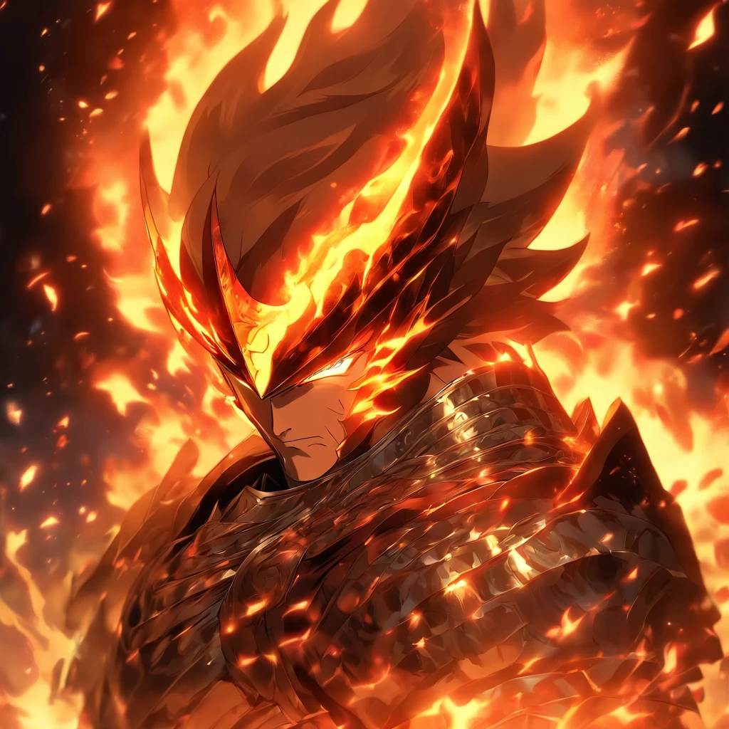 Ignited by flames of untamed power, a pyrokinetic hero stands before us, encased in a suit of formidable armor. The metallic plates are adorned with intricate designs, reminiscent of flickering flames licking their way across the surface. As the hero raises their head, a helmet with a fierce visage comes into view, its eyes glowing with an intensity that mirrors the blazing inferno within. In a commanding battle stance, muscles taut and ready, the hero emanates an aura of unwavering determination. Flames dance and flicker along the edges of the armor, as if eager to join the fray. One hand firmly rests upon the hilt of a blade, its edge shimmering with the searing heat of their pyrokinetic abilities. The hero's mere presence exudes an air of authority, an embodiment of the limitless power of fire. In this pivotal moment, the pyrokinetic armored hero awaits the clash of forces, prepared to unleash a torrent of scorching flames upon any who dare challenge their quest for justice.