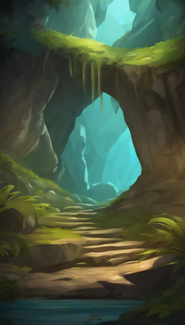 background art for 2d game, inside cave scenario, background battlefield, high quality, hd illustration,
