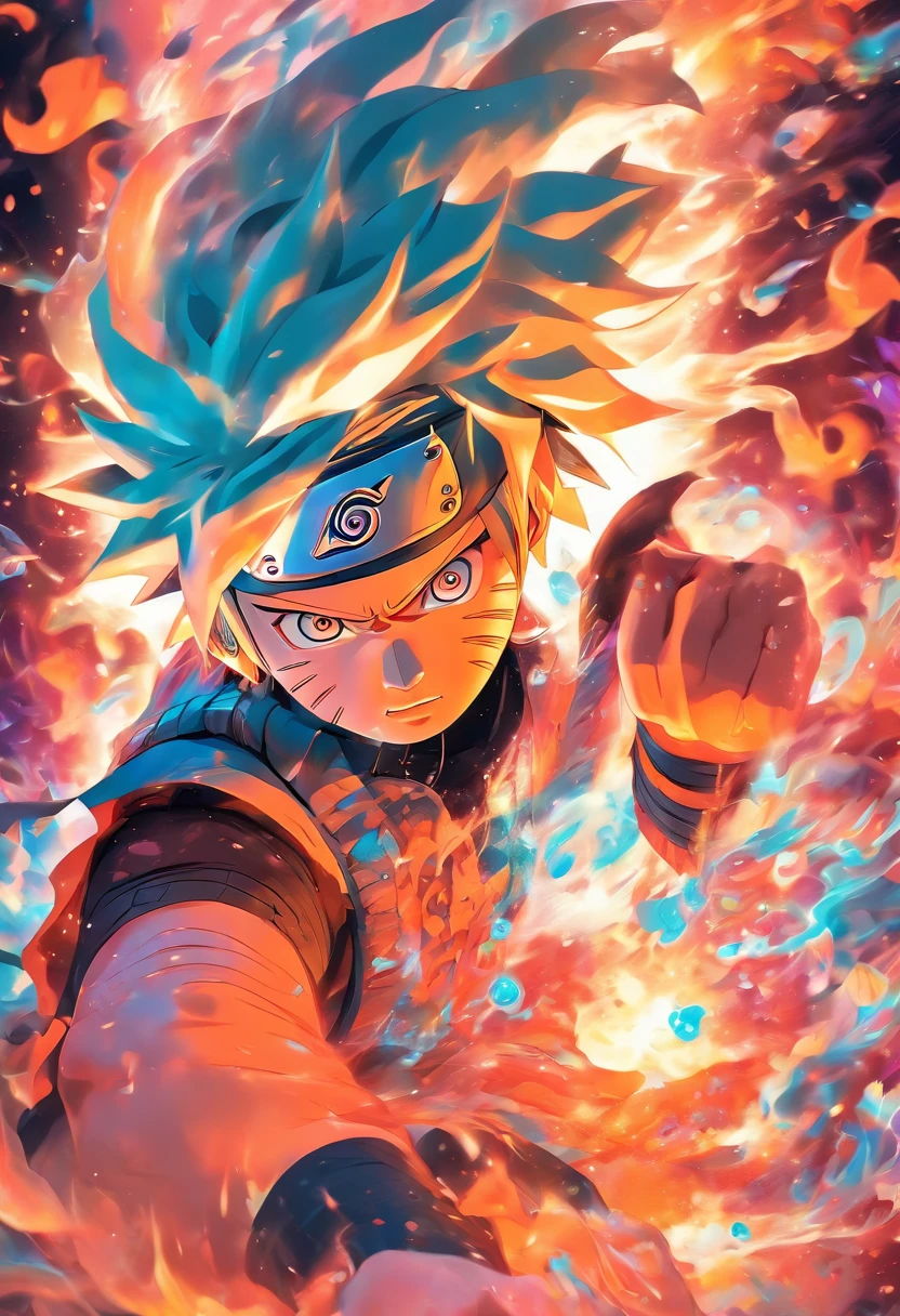 a naruto wallpaper of the anime character with intricate details, liquid metalin style of tristan eaton, aykut aydogdu, dusty, piles, traditional oil paintings, mirrored realms, depicts real life, luminous shadows, neon glow effect