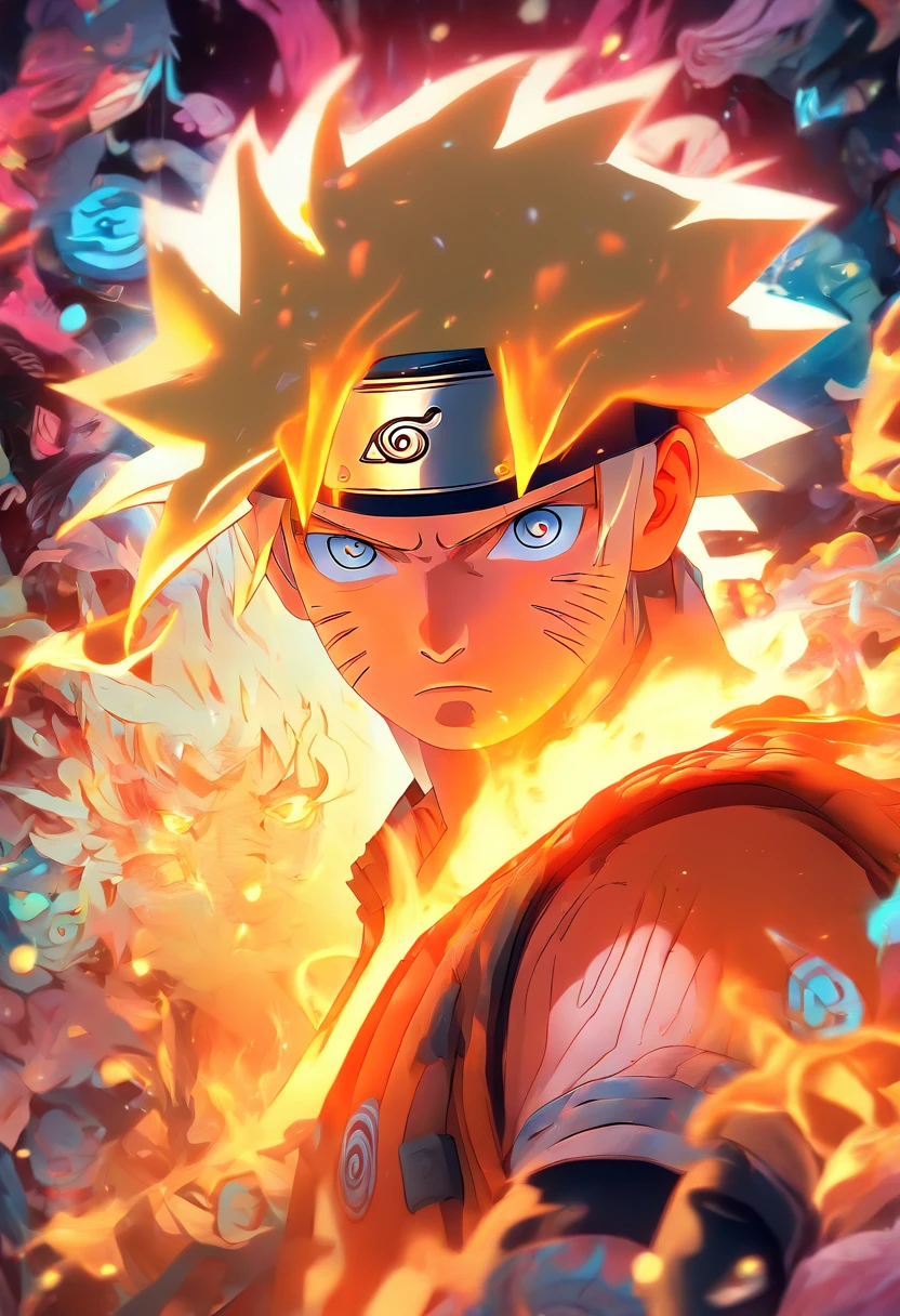 a naruto wallpaper of the anime character with intricate details, liquid metalin style of tristan eaton, aykut aydogdu, dusty, piles, traditional oil paintings, mirrored realms, depicts real life, luminous shadows, neon glow effect