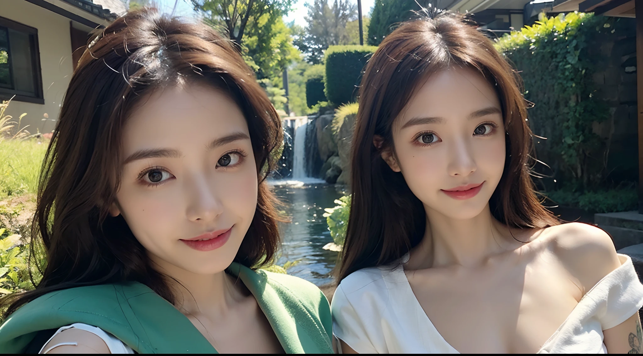 (High-resolution 8K raw photos are realistic,best qualtiy,),One Japan Woman,(traditional Japanese attire,komono),long whitr hair,Skinny and small,beautidful eyes,Super detailed face,Beautiful woman,tight-fitting,Big breasts Thin waist,Bigchest,Teenage uncensored,cute female child,Glowing skin,20yr old,(waterfallr,florals,grassy),Sharpen,Chiffon,Front light,rays of sunshine,Solo,Perspectiva subjetiva,(中景 the scene is,A half body:1.3),Focus on the face,cleavage,Microlenses,Tattooed with,solo person,Solo,shot from a far distance