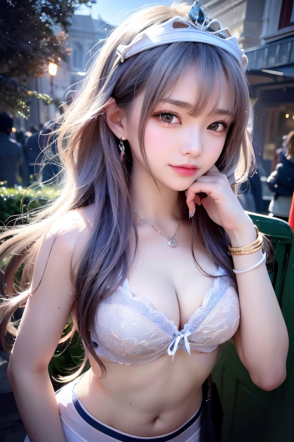 (Only slim shoulder straps, Ultra-low-cut top)( Very close view ) Face view , clothes see-through (((Outdoor paradise)))(Cover your chest with your hands ,Topless),Head flower decoration, Petals flying in the air ,Pouting slightly,The back exposes bare buttocks,The kinky is exposed,Naked women,Butt up,Hands and feet apart,camel-toe,(Crystal colorful lights),(Turkish Moroccan colored mosaic chandelier),Adult princess tiara,Soft clouds,((|Cover with a scarf))
((Masterpiece)),(realisticlying:1.2),best qualtiy,high high quality,absurderes,rich colourful,stunning art,best qualtiy, ultra - detailed,beautifuldetails, reflective hair,Good lighting, Ray traching, depth of fields,ultra - detailed,illustratio,astounding,finedetail,The is very detailed, ((ultra - detailed)), (Beautiful Meticulous Girl), Beautiful detail glow, Complicated details, A high resolution, Extremely refined and beautiful,beatiful detailed eyes, hdr, Round eyes, detailedfacialfeatures,(Round pupils:1.4) (illustratio),(美丽细致的眼睛)(Very very detailed face)), depth of fields,(alluring face)((ssmile:1.3)), Smiling lips, (looking at viewert:1.1) closeup cleavage, wide wide shot, Side Body, photore, lewd poses , Moody light, Sistine Phil Beldev, Smile,(((Masterpiece,Best quality,A high resolution)))),Extremely detailed 8K,Beautiful girl with busty body,(hyper HD,ultra - detailed,High detail,high realistic,Ultra-realistic,Photo realism),(1girll:1.5),(realistic dark hair),Short curly hair,Bob cuts hair,(Dynamic posture),Face the camera,A shallow smile,Open lips,Light blue eyes,Average chest,
(Beautiful and detailed face,Beautiful and delicate eyes),sweat leggs,luminous,(Sunlight,Sunlight),(Beautiful buttocks 0.5),Color backlight
split, Cover only your chest with your hands,hips bare,earring,Pink sexy yarn,((Striped underwear、Black openwork underwear、Transparent embroidered tulle underwear set,Gold bracelets,Pink lace gloves))Lace pantyhose、Lace gloves、Wedding headscarf、pearls necklace,(toppless)(Very small pantie