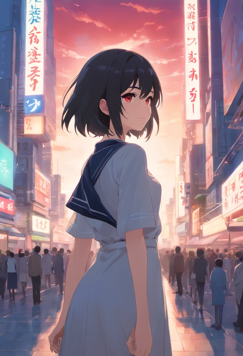 Caricatura detallada, Young white girl with black straight hair and crimson eyes, piel blanca de porcelana, Cuerpo completo, pechos grandes con vestido blanco de gala, alta calidad, High resolution, 8k, Disco duro, (Well-designed body), Amazing body, (Super detailed), Hermosos ojos, ultra detallado, ultraealista
