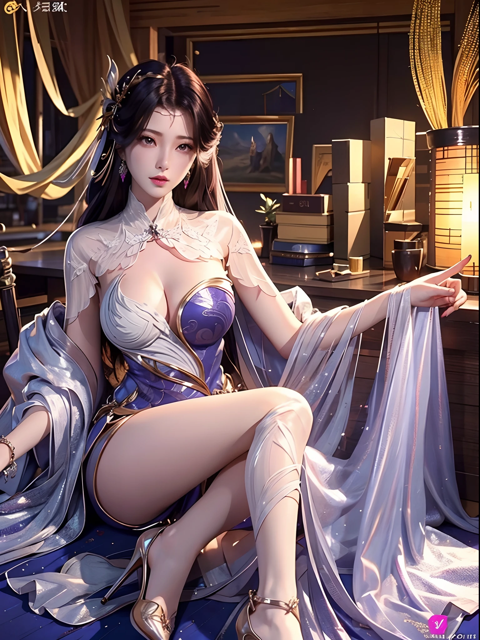 ((top-quality,16k,tmasterpiece:1.3)),(((Yun Xi)),Beautiful Women in Perfect Shape:1.3,((lewd poses)),(((high-heels))),((Antique long dress)),((A detailed))