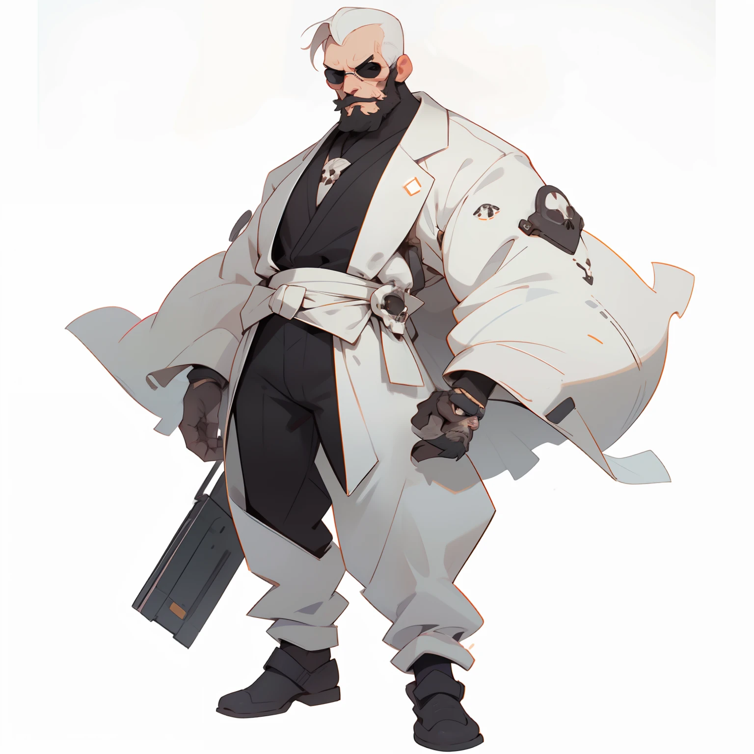 masutepiece, Best Quality, 4K, 超A high resolution, ultra-detailliert, High resolution, Ultra HD, sophisticated details, Backlight, ((Full body shot)), ((No background)), ((White background)), Man's, man, Chibi, the godfather, boss, Skull face, short gray hair, a beard, mustache, intimidation, black suits, Sunglasses,