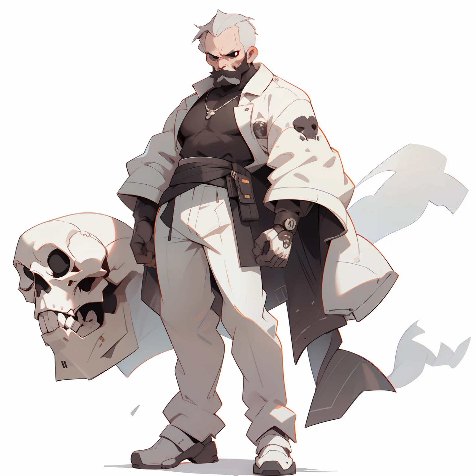 masutepiece, Best Quality, 4K, 超A high resolution, ultra-detailliert, High resolution, Ultra HD, sophisticated details, Backlight, ((Full body shot)), ((No background)), ((White background)), Man's, man, Chibi, the godfather, boss, Skull face, short gray hair, a beard, mustache, intimidation, black suits, Sunglasses,