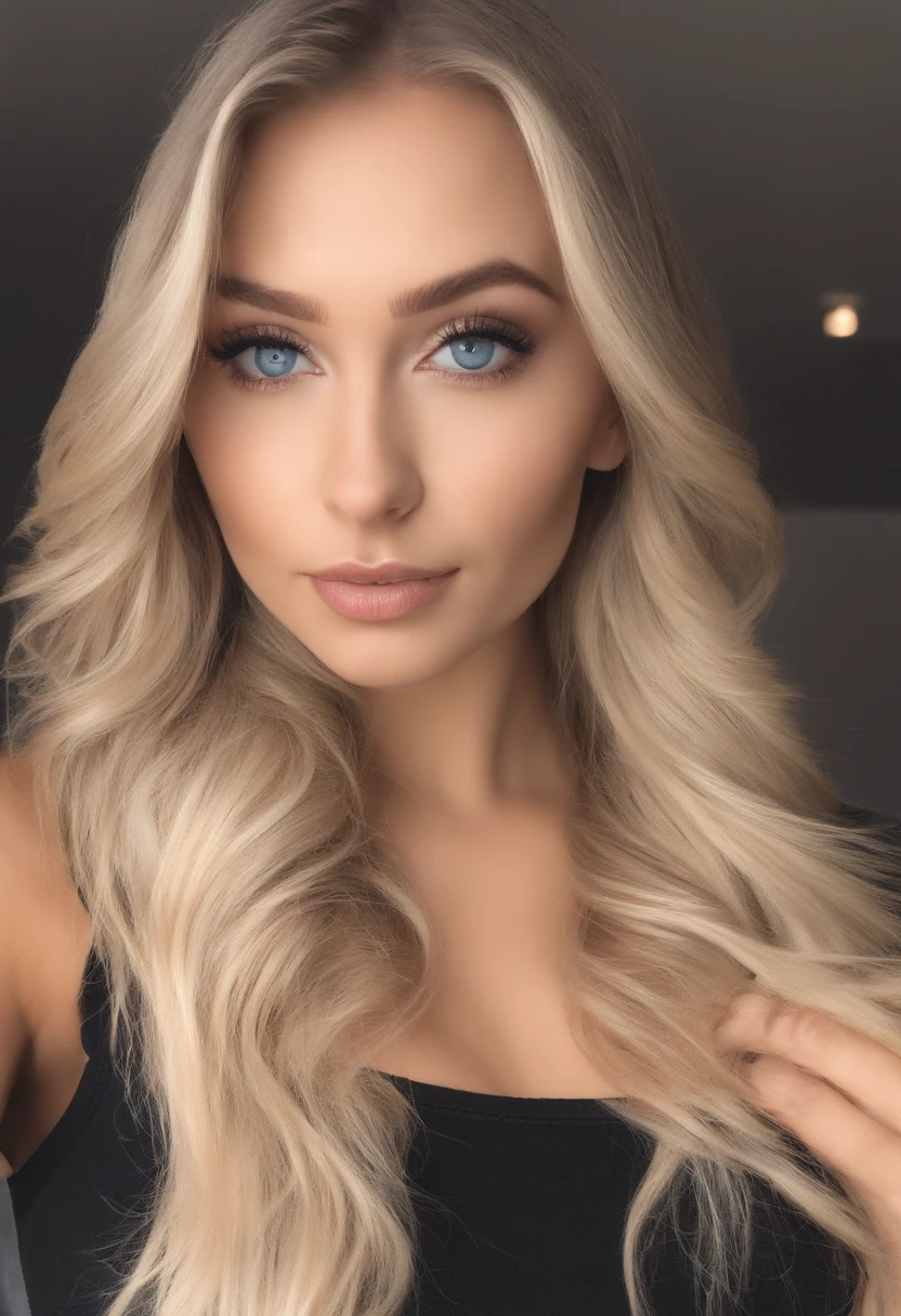 Woman with matching tank top and panties, Sexy girl with blue eyes, portrait sophie mudd, portrait corinna kopf, blonde hair and large eyes, Selfie einer jungen Frau, Augen im club Violet Myers, ohne Make-up, Natural makeup, Blick direkt in die Kamera, Gesicht mit Artgram, dezentes Make-up, Stunning full body shot, im Schlafzimmer, Spaltung
