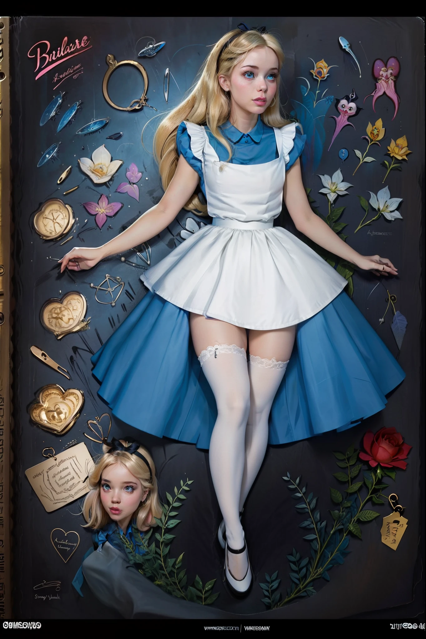 (Best quality, 8k, 32k, Masterpiece, UHD:1.2), "Transform the scene into the whimsical and surreal Wonderland from Alice in Wonderland, with a particular focus on mirrors and reflections. Imagine an enchanting landscape where the laws of reality are bent, and mirrors play a central role in the environment.

In this version of Wonderland, large ornate mirrors are scattered throughout, each one a portal to another fantastical realm. The mirrors reflect not just the surroundings but also alternate, bizarre versions of reality. Giant mushrooms, oversized teacups, and winding paths are all doubled and distorted in the reflective surfaces, creating a sense of endless possibilities and disorientation.

The surroundings should be filled with vivid, dreamlike colors and whimsical details. Reflections in the mirrors should show scenes that are slightly different from the reality in front of them, hinting at hidden secrets and alternate dimensions. Some mirrors might display impossible angles, reflecting parts of the landscape that can’t be seen directly.

The lighting should be soft and magical, casting a glow that enhances the otherworldly feel. Ensure that the reflections in the mirrors are sharp and clear, creating a captivating contrast with the soft, whimsical environment.

This setting should evoke a sense of wonder, curiosity, and a touch of disquiet, perfectly capturing the essence of Wonderland with its enchanting and perplexing nature."