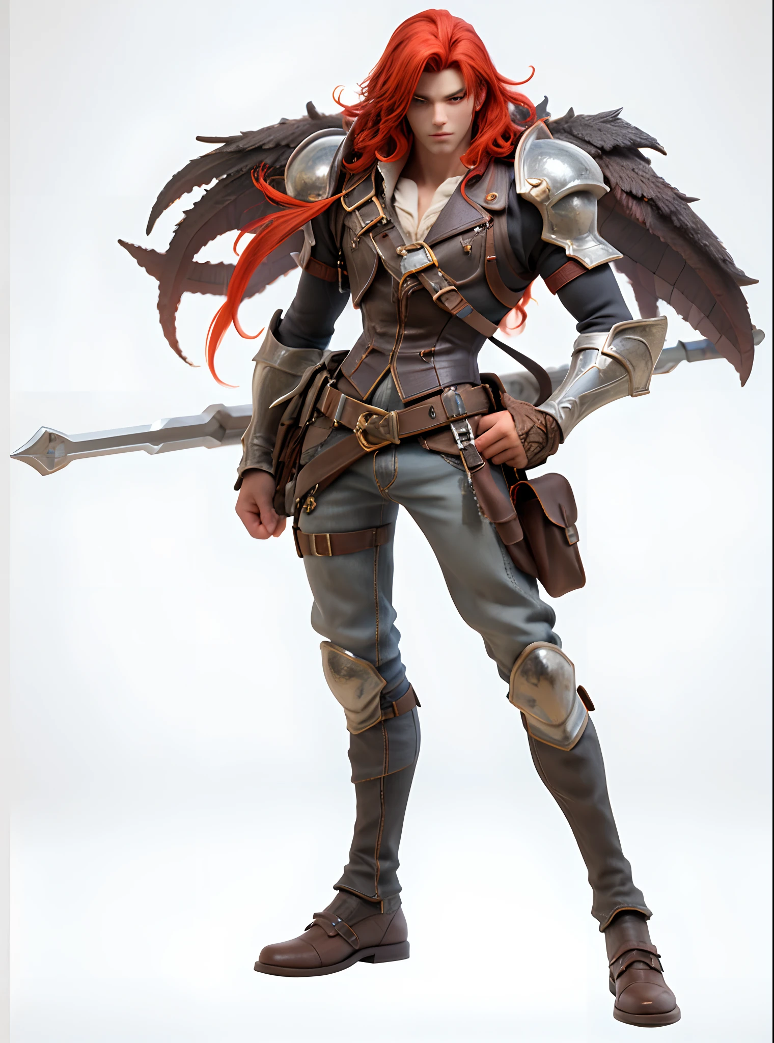 masterpiece,best quality,HDR,high-definition,Intricate Details,vray render,octane render,1boy, handsome, knight, long firey red hair