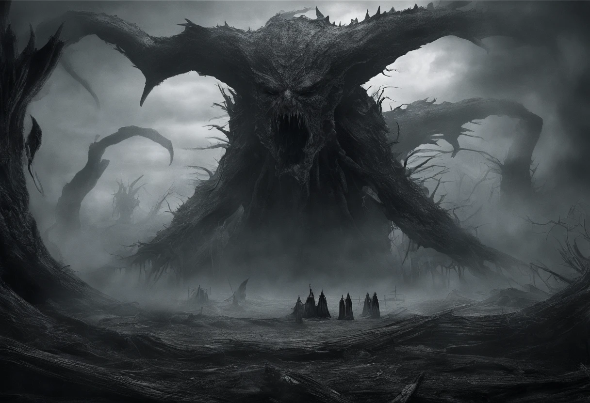 Behemoths run rampant、Dangers abound、As far as the eye can see, there is desolation and misery,