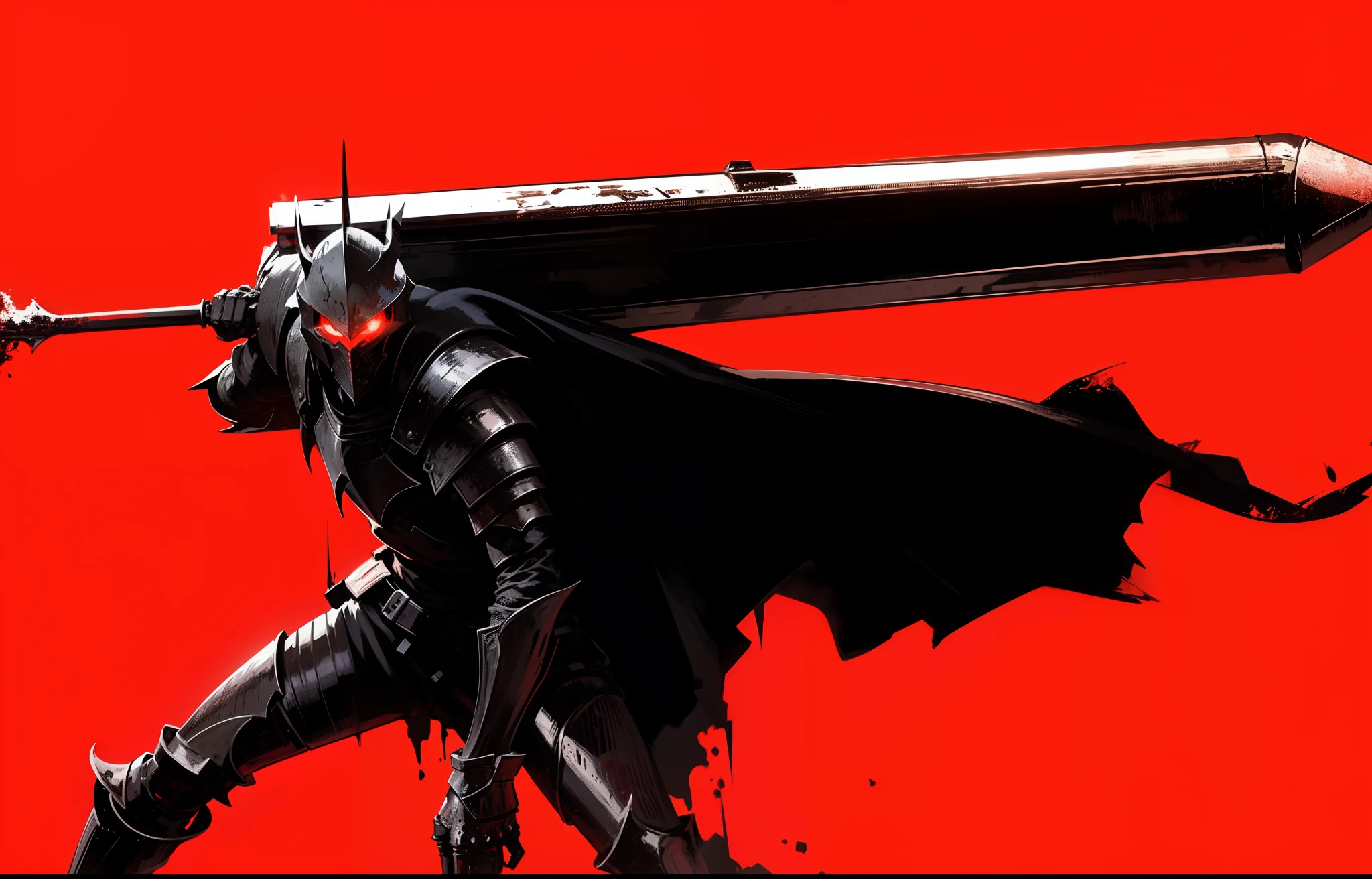 Hell Knight, in dark detailed armor, Detailed helmet, red glowing eyes.