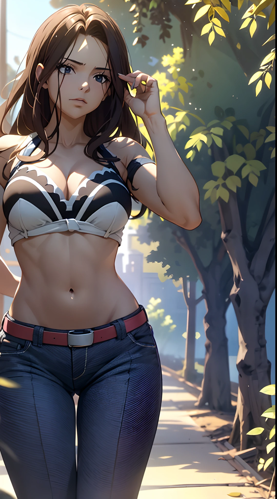 exercise, outdoors,morning,day, sunlight, looking at viewer, canaprets, pants, 1girl, masterpiece, absurdres , cinematic lighting,bust shot,extremely detailed CG unity 8k wallpaper, cowboy shot,