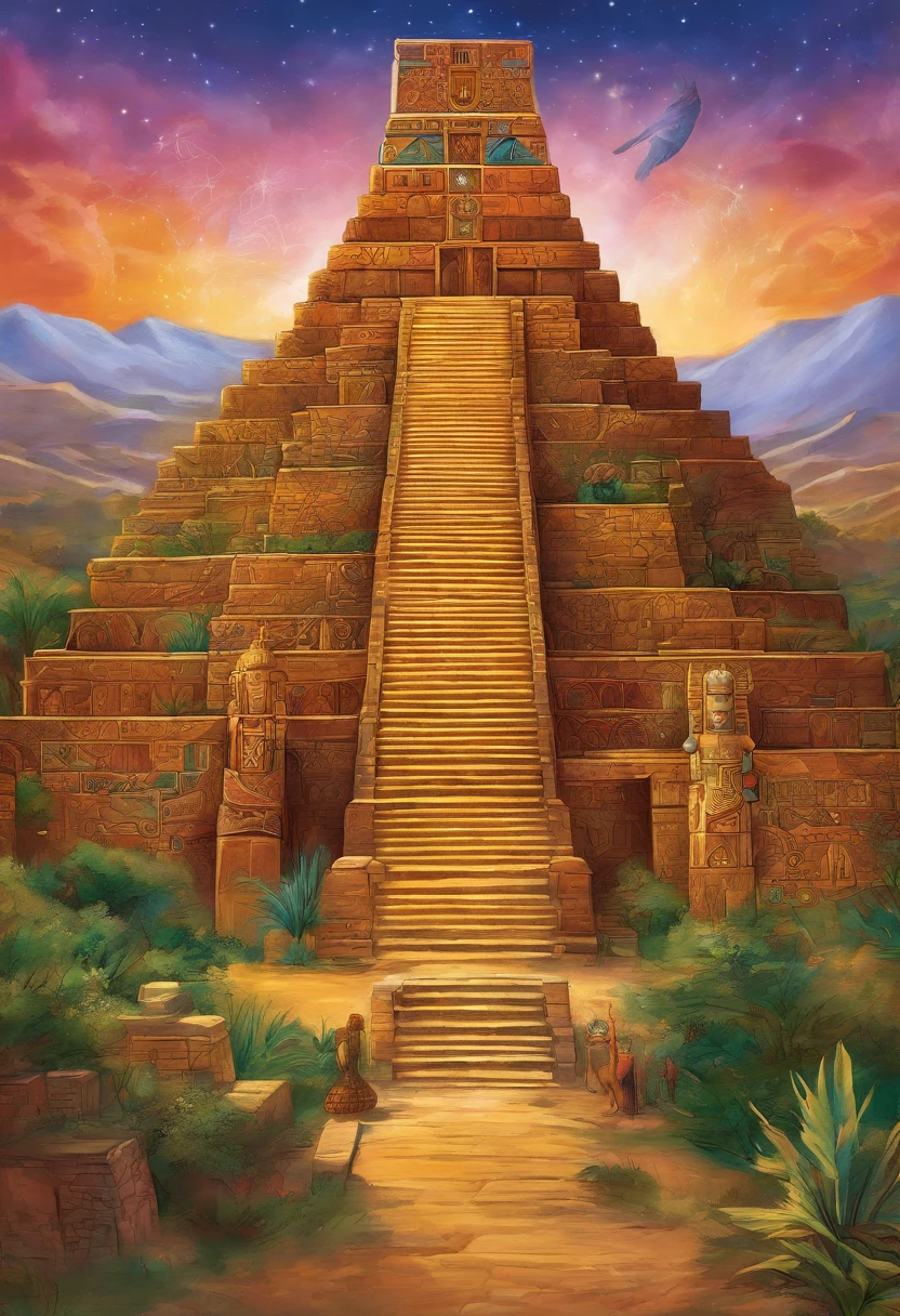ancient toltec civilization,mysterious mesoamerican culture,(beautiful,elaborate,detailed:1.1) toltec ruins,serene Toltec religious rituals,(rich,dense,vivid:1.1) toltec mythological creatures,(intricate,detailed:1.1) toltec warrior statues,ancient carved toltec sculptures,(vibrant,colorful:1.1) toltec ceremonial headdress,golden toltec jewelry,elaborate toltec hieroglyphs,ornate toltec architecture,Toltec priests and priestesses,(colorful,traditional:1.1) toltec textiles and embroidery,ancient toltec city,scenic toltec landscapes,temperate toltec climate,lush greenery and tropical vegetation in toltec regions,crystal clear toltec rivers and waterfalls,mesmerizing toltec sky adorned with stars and constellations,peaceful toltec villages with traditional houses,harmonious toltec society steeped in spirituality and wisdom,(exquisite,detailed:1.1) toltec feather art,breath-taking toltec murals and paintings,(vibrant,rich:1.1) colors of toltec traditions and rituals,soft, warm golden light illuminating toltec temples and sacred spaces.