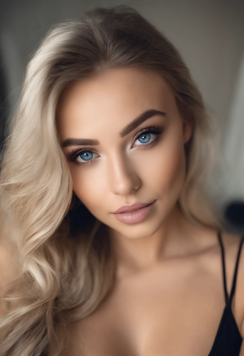 Woman with matching tank top and panties, Sexy girl with blue eyes, portrait sophie mudd, portrait corinna kopf, blonde hair and large eyes, Selfie einer jungen Frau, Augen im club Violet Myers, ohne Make-up, Natural makeup, Blick direkt in die Kamera, Gesicht mit Artgram, dezentes Make-up, Stunning full body shot, im Schlafzimmer, Spaltung
