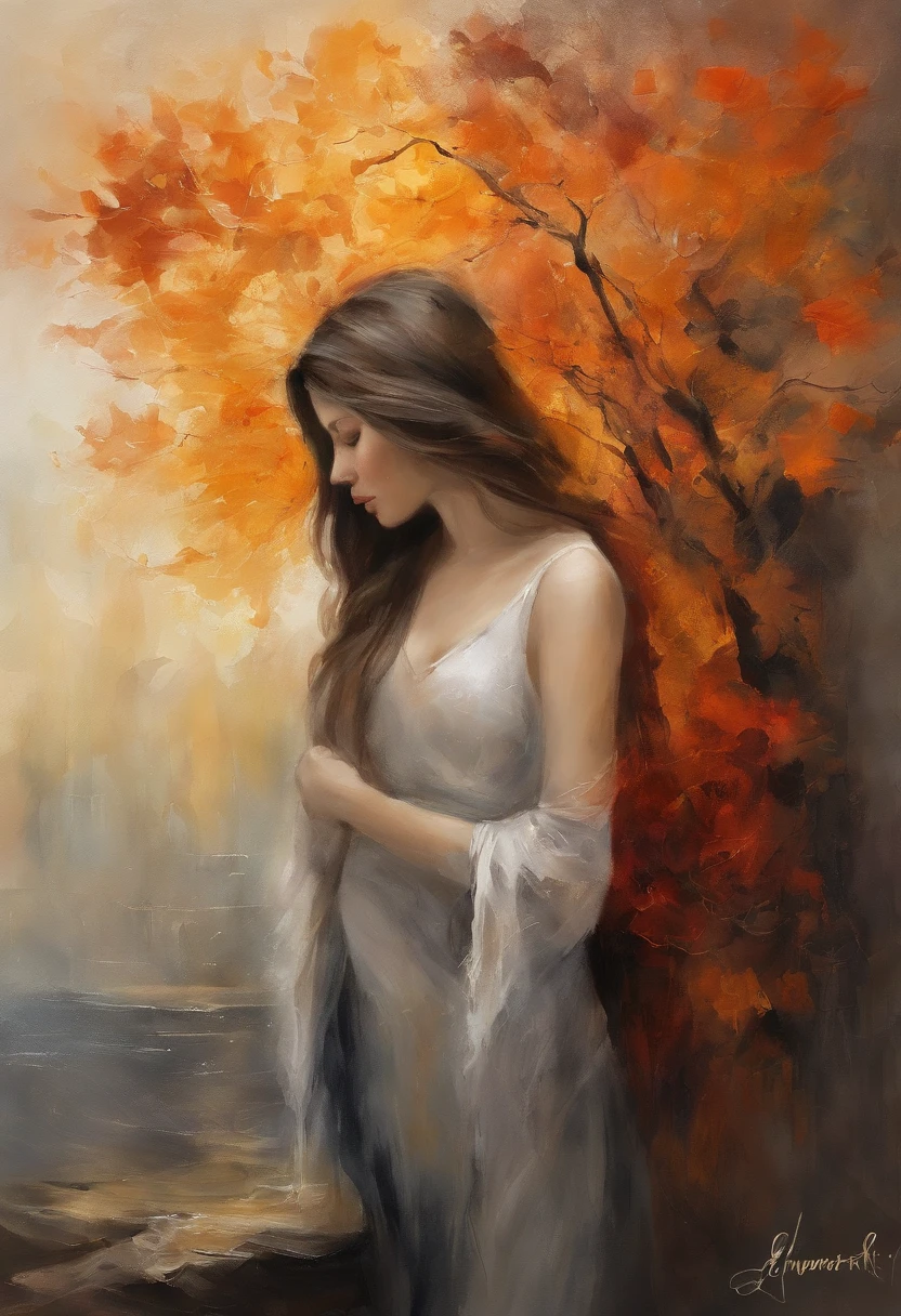 the girl looks at the light in front of her eyes in the window, in the style of yuumei, light black and amber, letras y figuras, sparkling water reflections, cabincore, joel robison, light orange and red --ar 4:7 --s 350 --niji 5 --chaos 4 --style expressive