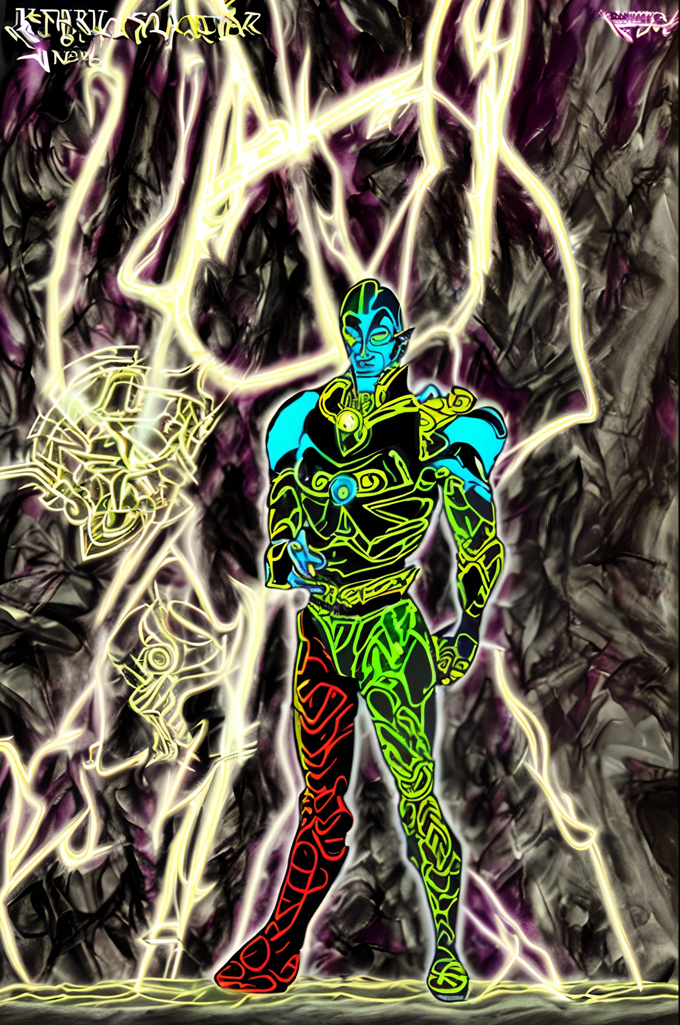 weird edgy superhero, standing, solo, full body, dark, mysterious, surreal, powerful, dramatic lighting, intense colors, comic book style, 60s,methurlant intricate surreal gritty atmospheric cinematic stylized contrast comic eerie cybernetic futuristic, bizzare, eldritch, strang, occult, psychedelyc, surreal, terror,