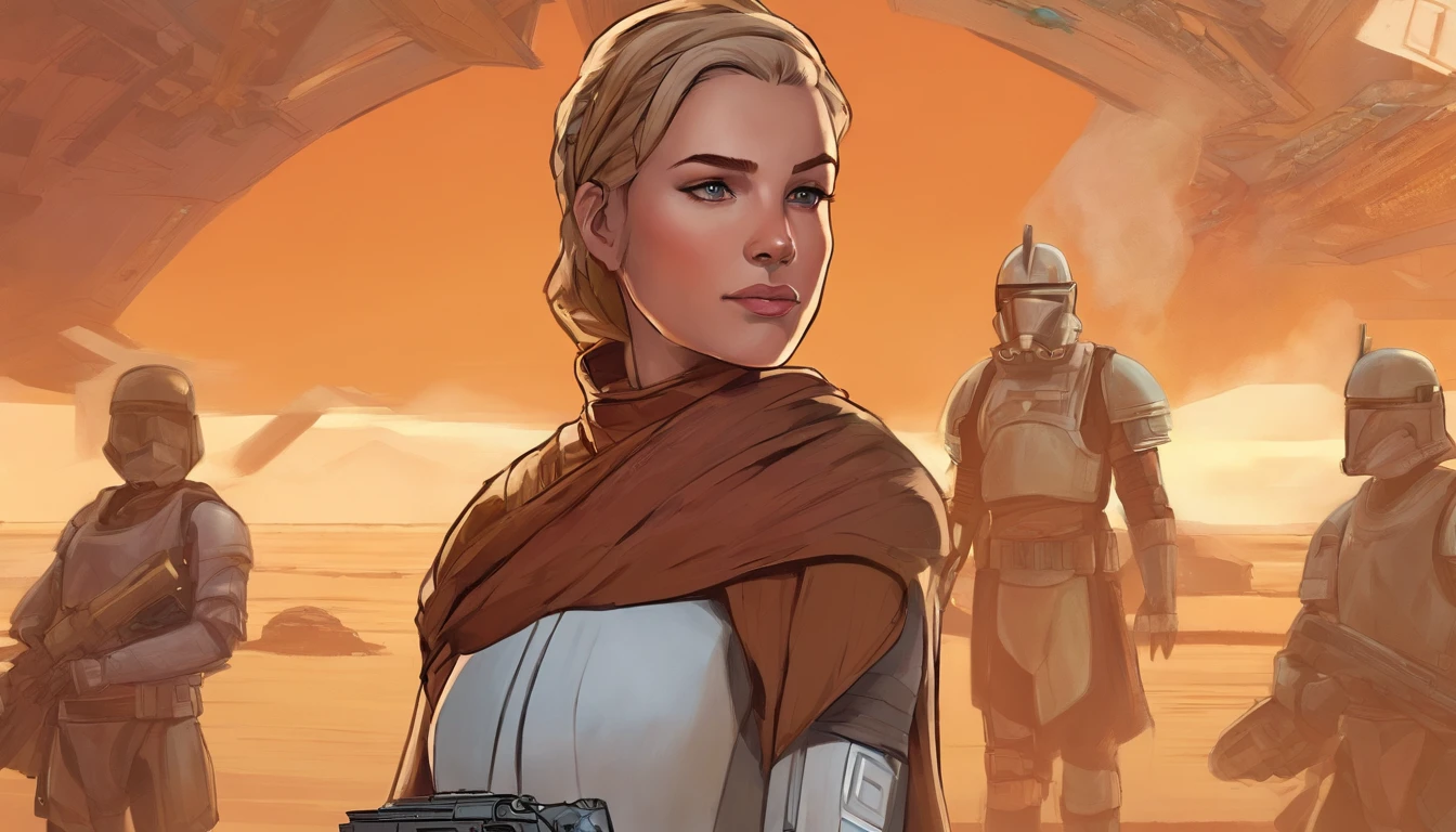 Portrait of a girl close-up, Girl Imperial Stormtrooper, Planet Tatooine, concept art by Magalie Villeneuve, trending on cg society, antipodeans, reimagined by industrial light and magic, filmstill """Star Wars""": The Old Republic", concept art by Ralph McQuarrie