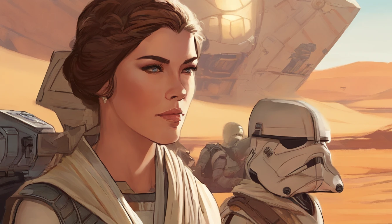 Close-up portrait of a girl, Girl Imperial Stormtrooper, Planet Tatooine, concept art by Magalie Villeneuve, trending on cg society, antipodeans, reimagined by industrial light and magic, filmstill """""Star Wars""""": The Old Republic", concept art by Ralph McQuarrie