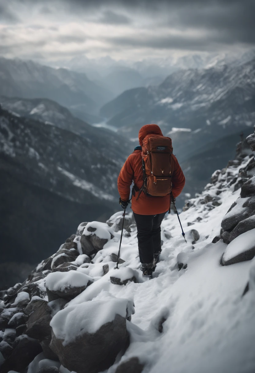 Best Quality, masuter piece, 超A high resolution, (Photorealistic:1.4), Raw photo, Professional Lighting, high-level image quality, high-detail, masterpiece、Snow-capped climbing