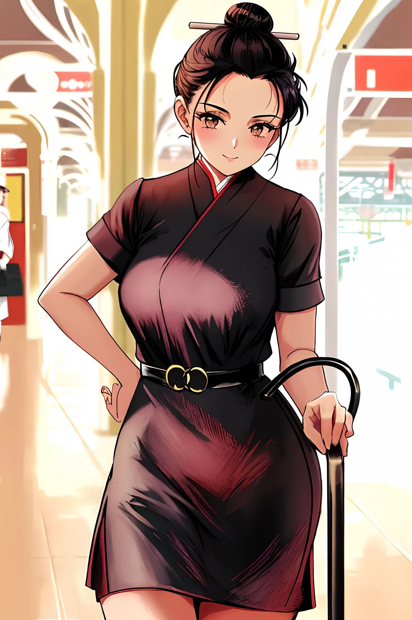 hair sticks,single hair bun,2 female monks,(in the railway station,retro train background)