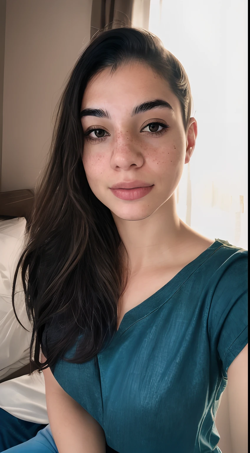 romantic style, masterpiece, best quality, 8k, artstation, sharp focus, ultrarealistic, high details, raw photo of a portrait of a pole, undercut hair, maid, freckles, casual dark green tshirt and jeans dark green tshirt , lying On Bed, Lying On Bed,morning 9 am, fresh and charming,amazing body, bouncy boobs,little finger of left hand  in nose , little  finger of left hand  in nose,pronounced feminine feature, bedroom, closeup selfie, afternoon 4 pm(redhead:0.4), (photorealistic:1.3), (highest quality:1.3), (film grain:1.3),  ( world's best photography:1.3), (professional Photo:1.3), (detailed details:1.3), (cinematic light:1.3), ( cinematic color:1.3), maximum depth of field, film photography, ( intricate details:1), (hyperdetailed:1),