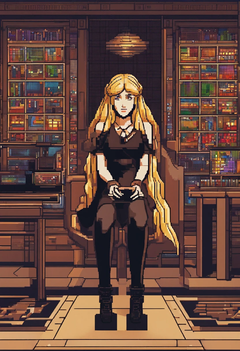 Eine Frau sitzt im Raum . Schwarz blonde Haare. Kerze in der Hand . Sitzt auf dem Boden .