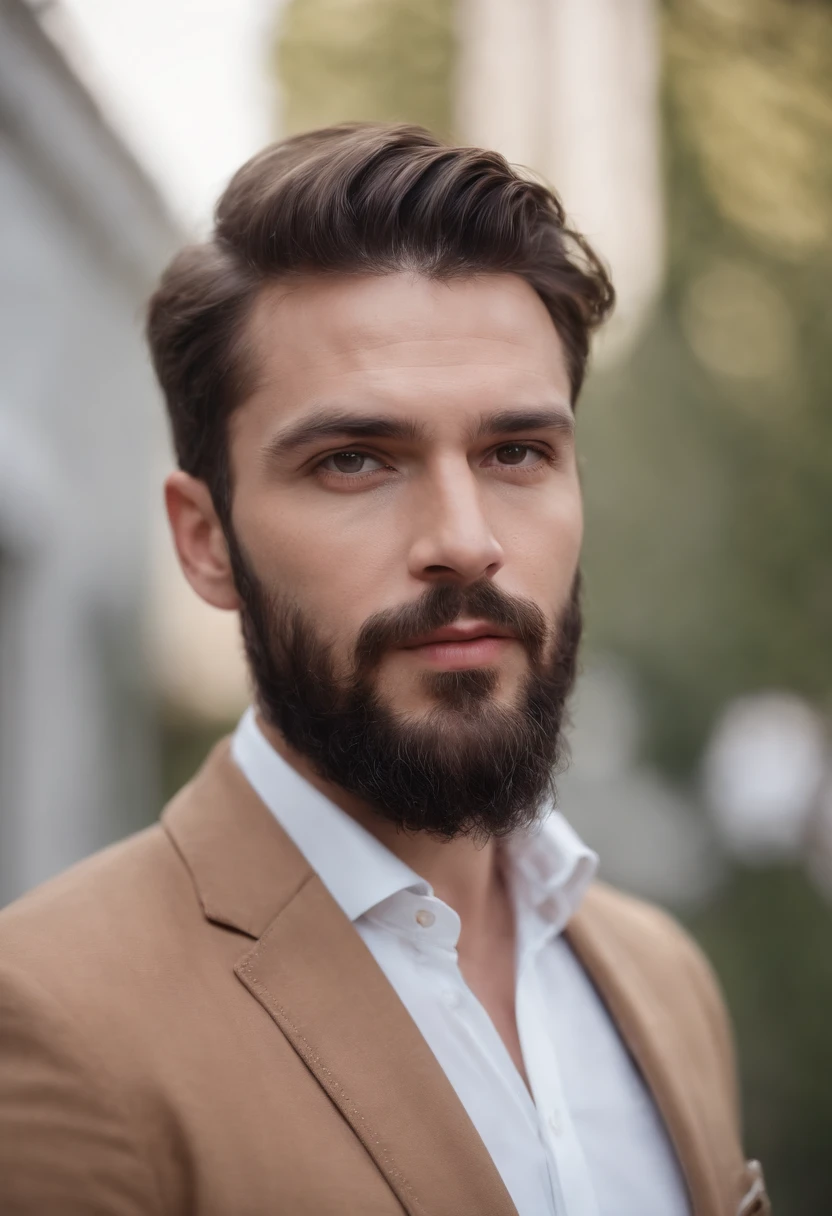 Magnifique homme en costume , Belle barbe , Executive Sexy Man, Terno donc, Front camera focus, mode portrait, perfectly straight in front of the camera