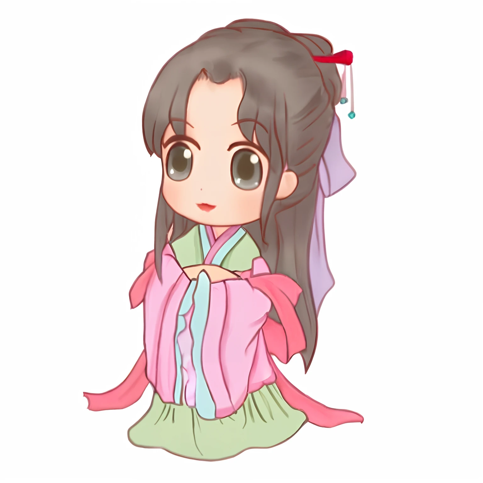 Cartoon girl in kimono dress,Pink bow, inspired by Li Mei-shu, anime chibi, tchibi, chibi girl, chibi anime, Palace , A girl in Hanfu, inspired by Takehisa Yumeji, inspired by Lü Ji, inspired by Ju Lian, Princesa chinesa antiga, flowing hair and long robes, inspired by Du Qiong