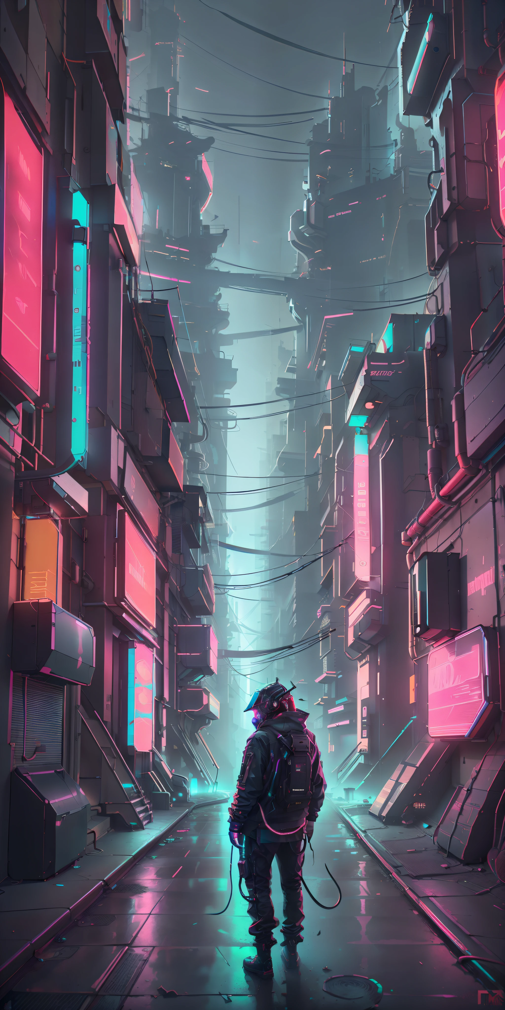 (tmasterpiece, Internal Raw Photography)Cyberpunk citizen in oversized technical clothing, wearing a black helmet in the style of Astro Daftpunk, neon light details, intrikate, Futuristic, sharpness, Ramdom Pose, Cyberpunk city, neon street lights, photo: instagram, photo of the year, Octane Render, substance, Maya 3D, Cinema4D, artstation trending, Devian Art Trend,