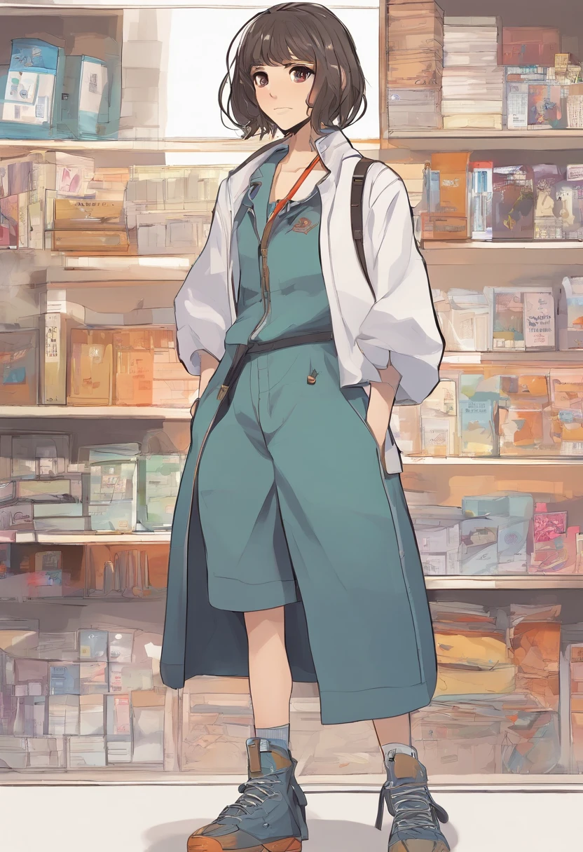 Anime - The skin color of the body is cold gray，one-girl，Sprite appearance，The emotional embodiment of sadness，expression sad，Sagged Eyes，The corners of the mouth are downward，A tearful expression，Three View（frontage、Lateral face、on  back），White plain white background，Anime character design，full body shot shot，standing on your feet