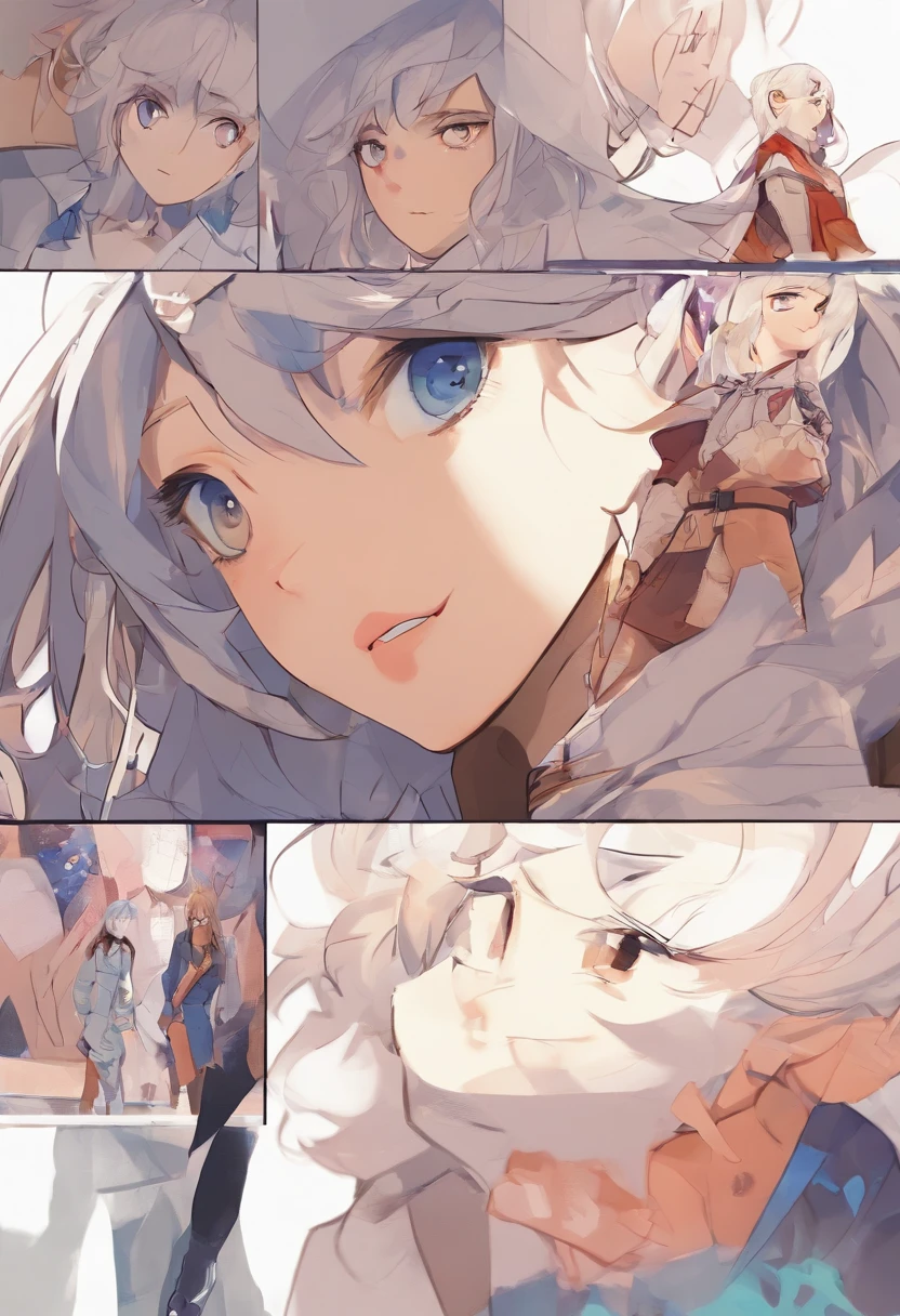 Anime - The skin color of the body is cold gray,one-girl,Sprite appearance,The emotional embodiment of sadness,expression sad,Sagged Eyes,The corners of the mouth are downward,A tearful expression,Three View(frontage、Lateral face、on back),White plain white background,Anime character design,full body shot shot,standing on your feet