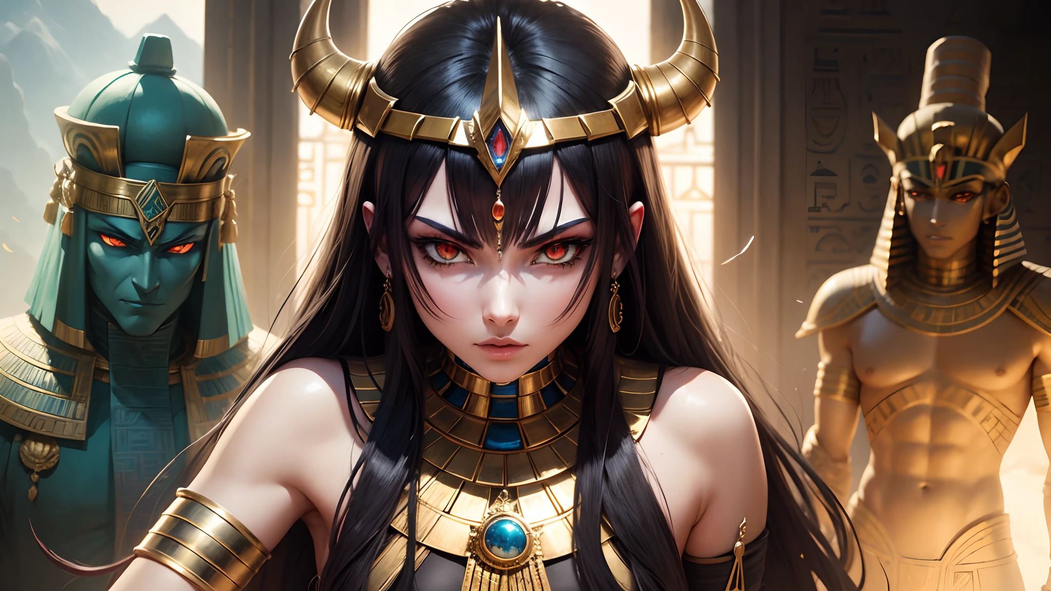 Craft an anime villain inspired by the ancient mysteries and pharaohs of Egypt. --auto