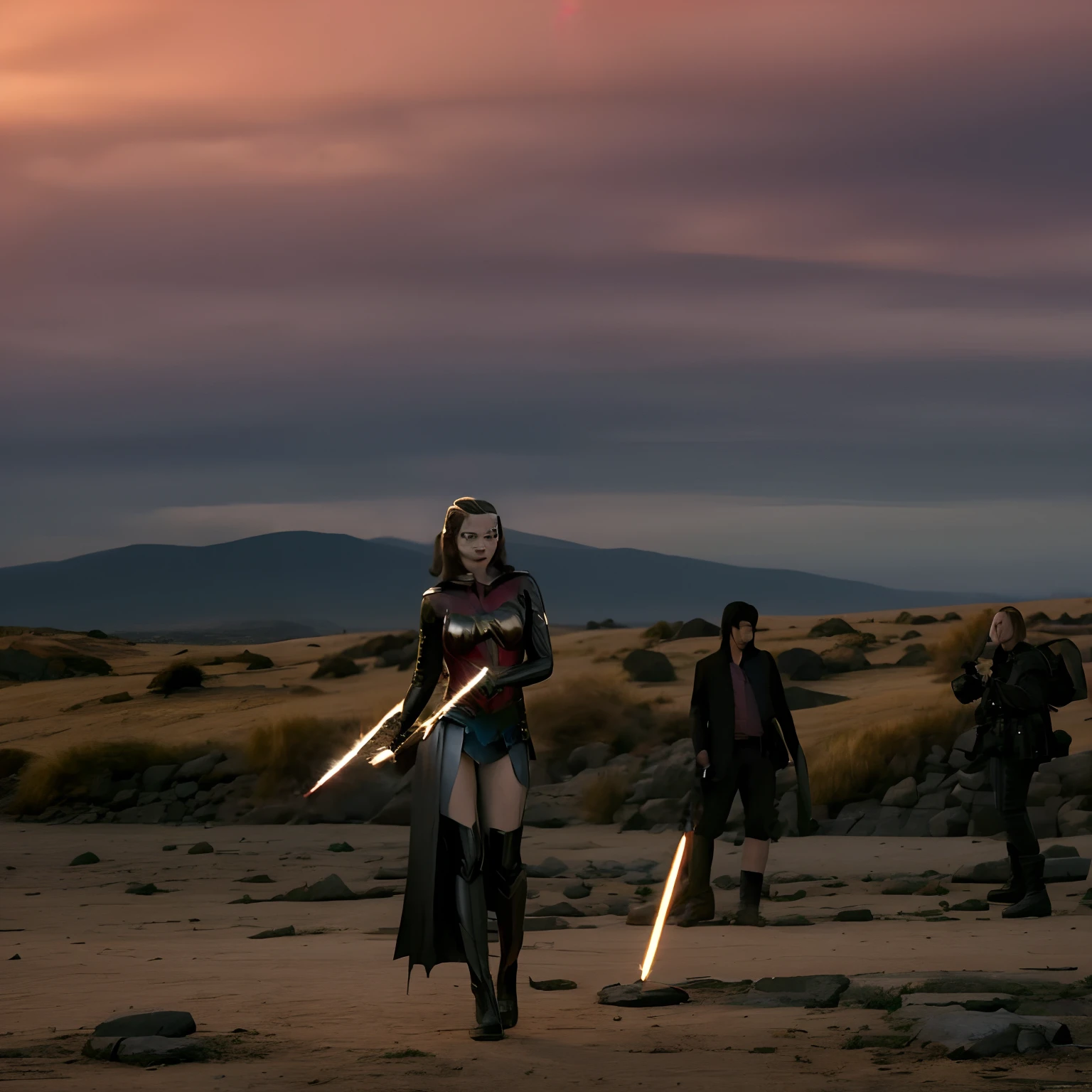there is a man that is standing in the dark with a cell phone, trending on concept art, gal gadot as harley quinn, emma watson as black canary, ocarina of time movie, anime scenery, japan studio game, gal gadot as captain marvel, full-cosplay, gal gadot as wonder woman, full-cosplay wario, gordon freeman as a woman