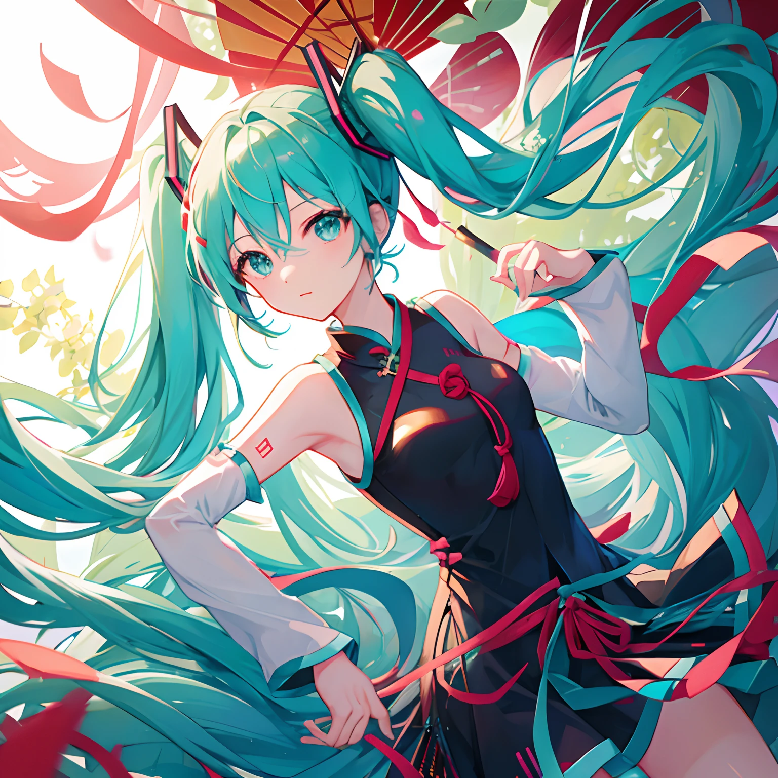 Hatsune Miku wearing a Chinese cheongsam
