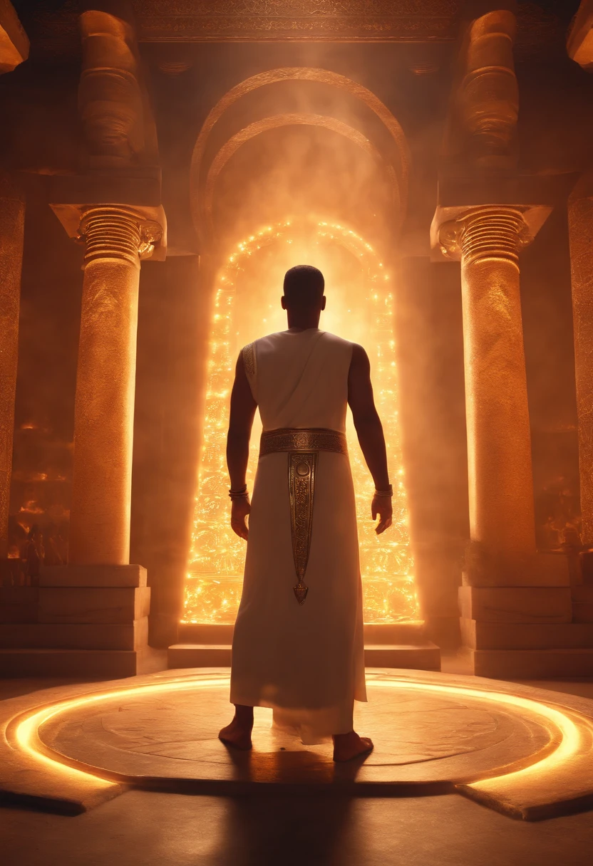 1man,godanubis in front of altar,groups of egyptian,swirl of fire,aura,magic,sparks,magic astral,illustration,ultra-detailed(best quality,4k,8k,highres,masterpiece:1.2),realistic, ancient Egyptian portraits,vivid colors,shadows and highlights,dramatic lighting