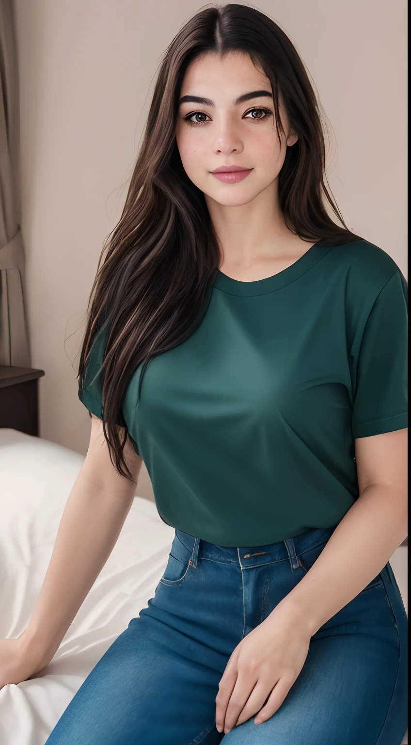 romantic style, masterpiece, best quality, 8k, artstation, sharp focus, ultrarealistic, high details, raw photo of a portrait of a pole, undercut hair, maid, freckles, casual dark dark green tshirt and jeans dark green tshirt , lying On Bed, Lying On Bed,morning 9 am, fresh and charming,amazing body, bouncy big boobs,pronounced feminine feature, bedroom, closeup, afternoon 4 pm(redhead:0.4), (photorealistic:1.3), (highest quality:1.3), (film grain:1.3),  ( world's best photography:1.3), (professional Photo:1.3), (detailed details:1.3), (cinematic light:1.3), ( cinematic color:1.3), maximum depth of field, film photography, ( intricate details:1), (hyperdetailed:1),