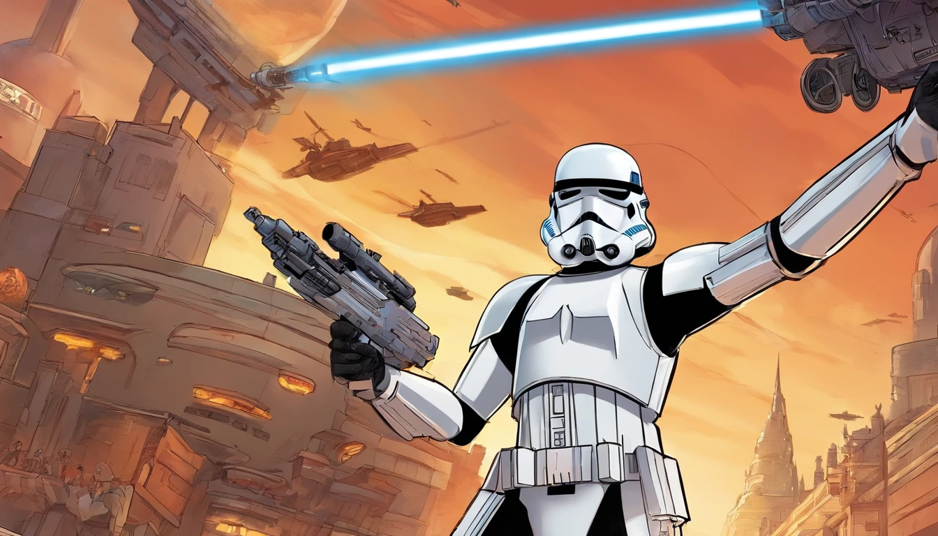 extreme close up portrait, Imperial Stormtrooper, city in the background, concept art by Magalie Villeneuve, trending on cg society, ""Star Wars"": The Old Republic", concept art by Ralph McQuarrie