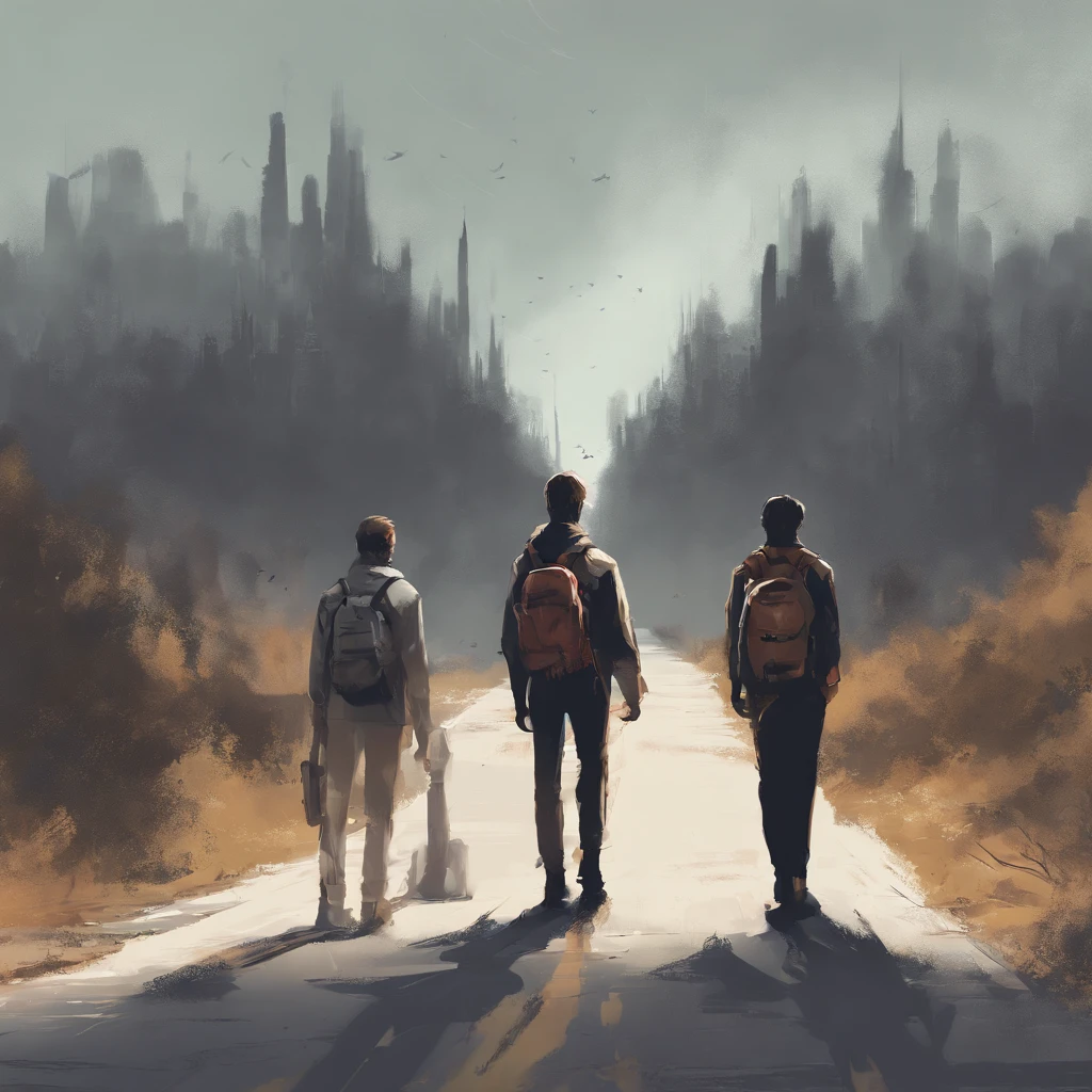 two person going , ((((individuals road )))), from back, individuals, disconnection and ignorance, muted tones and subtle lighting