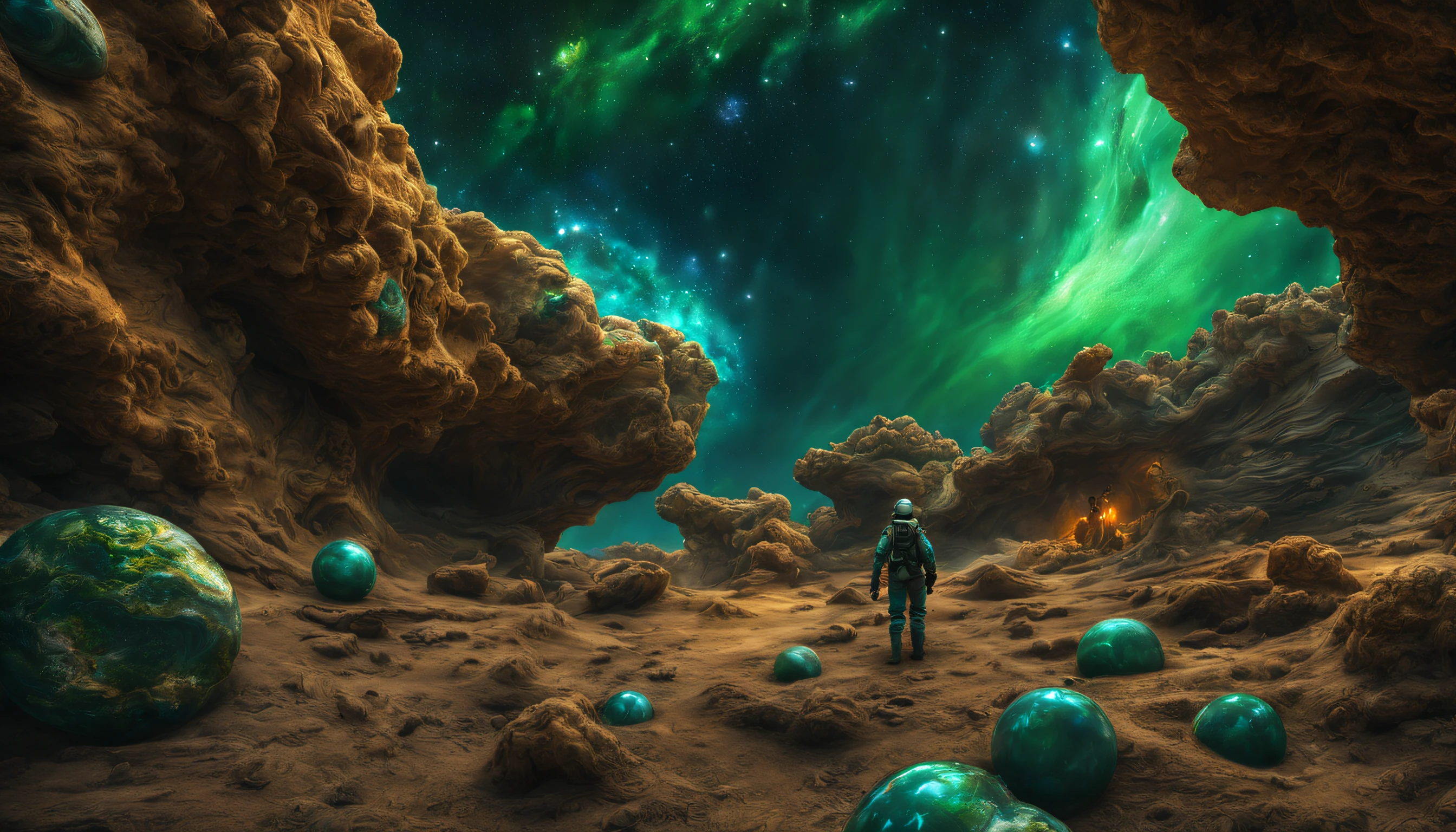 Nebula rodeo, blackhole lasso, aurora sheriff, space suit teal, milky way golden spurrs, comet coral, satellite ugg, orbis neanderthal, futuristic green cell, starship DNA Photo realistic. hyper realistic photography, HDR, UHD 32k. --AR 16:9