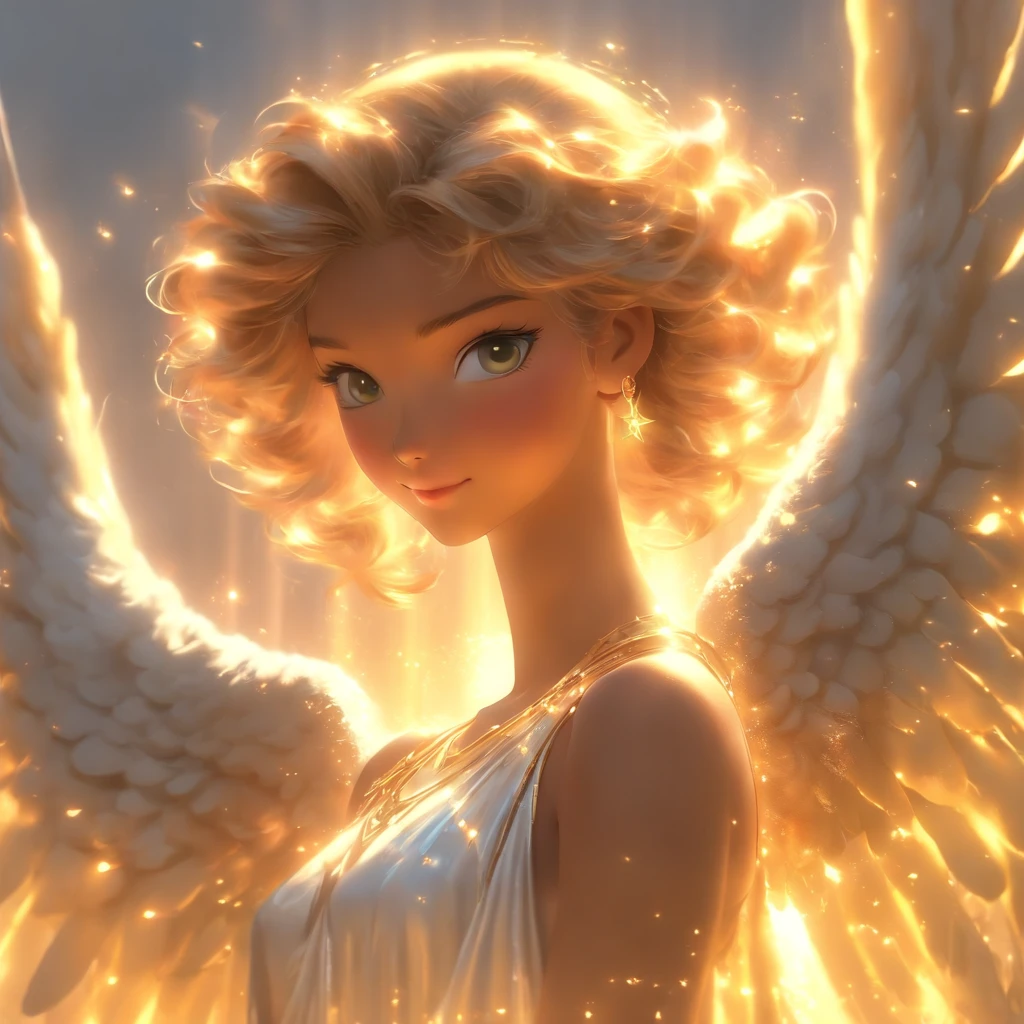(Numerous award-winning masterpieces, with incredible detail, textures and maximum detail), (full-body standing image:1.8), (upper body up:0.3), (hyper realistic:1.4), (realistic:1.3), (best quality real texture skin), (finely detailed true circle Symmetrical eyes), (finely drawn beautiful face), (Angel Light Circle of Divine Radiance Overhead: 1.8), ((medieval world)), (black angel of the Lord or white angel of the Lord:1.6), (full-body standing image:1.8), (Beautiful kind eyes), (she has a blissful smile on her face), (Beautifully colored eyes filled with compassion), (full-body standing image:1.8), Shining majestic cloud masses and sky, (halo optical phenomenon:1.3), (Angels dancing in the background:1.4), (Dramatic Light), (majestic sight), (Her expression is serene full of tenderness and very beautiful), ((Large wings with pure white feathers behind the shoulders)), (((Folded wings))), Glass earrings on the ears, (((dramatic photo))), (twilight), (sunset), (dusk), (Sacred Pose), (golden hair), (silver hair), (chestnut hair), Short cut hair, ((looks up)), ((looking down)), ((gives full-body standing image)), (Around her neck is a simple necklace of exquisite workmanship), Old ruins infested with plants, great temple, great cathedral, temple ruins, detached temple, (Luminous magic circle), Ruins of an ancient castle, Deserted ruins, crumbling ruins, Ancient ruins with clear water, Sacred Light, epic realistic, ((neutral colors)), (hdr:1.5), (muted colors:1.2), hyper detailed, cinematic, warm lights, dramatic light, (intricate details:1.1), complex background,