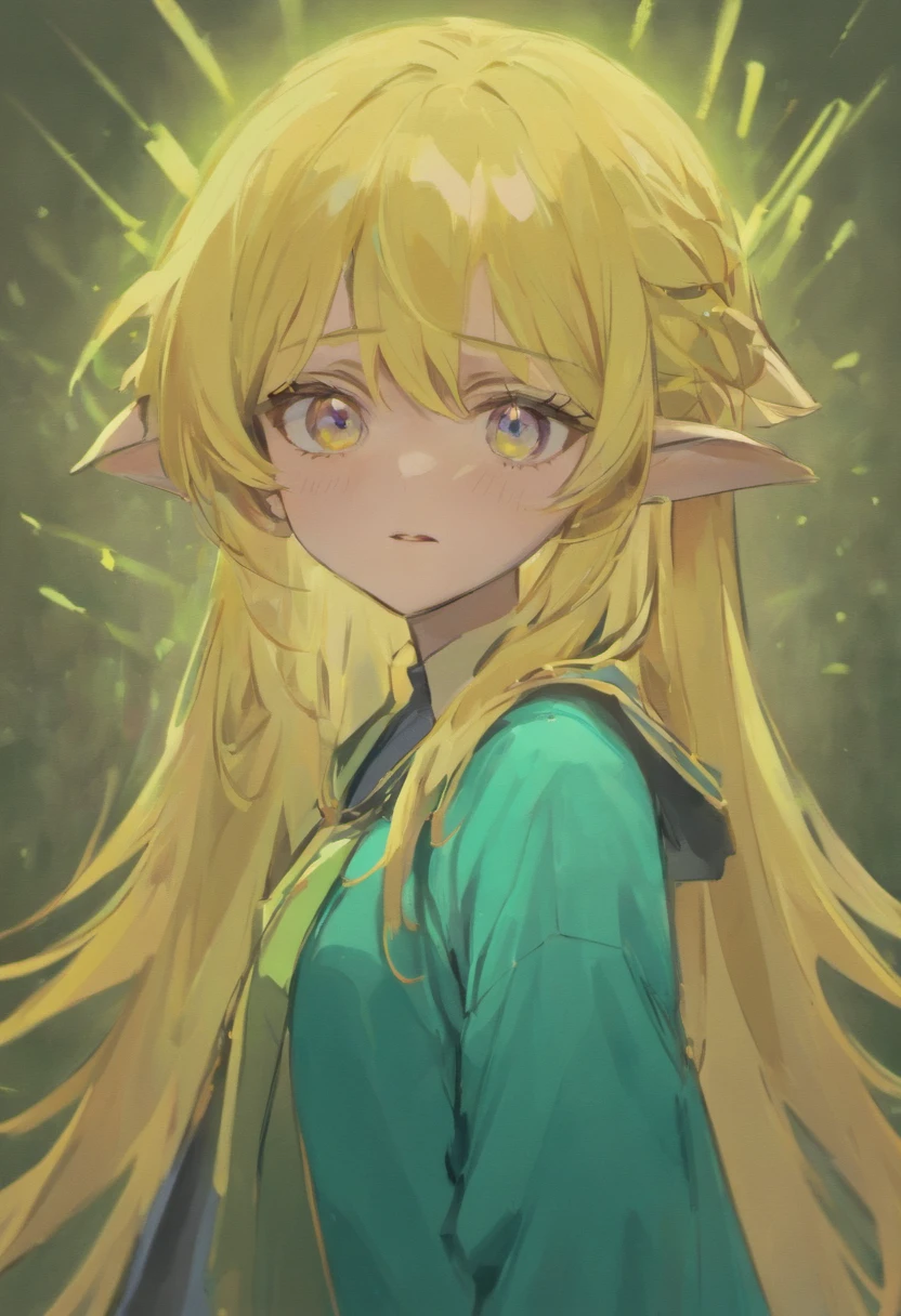 The emotion of sadness personifies,Elf look,girl,expression sad,Sagged Eyes,The corners of the mouth are downward,Has tearful cheeks,The skin tone is a cool gray,Full body character concept table