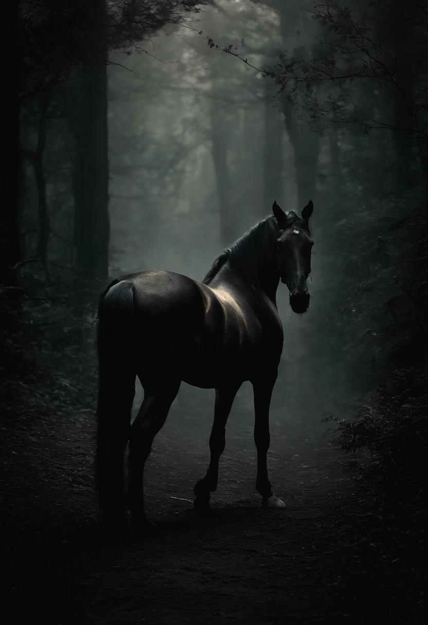 terror, Intimate scandal, Cavalo em chamas, Dark setting, Floresta Macabra;
media: Pintura digital vanguardista escura, HDR, ultra-detalhado
Cena: In a macabre forest shrouded in darkness, where moonlight barely crosses the thick canopy of trees, Uma cena de terror se desenrola. The scenery is ominous and haunting, com uma atmosfera de suspense e pavor.
Caracteres: No centro da floresta, There is an intimate scandal going on. Individuals, vestido com trajes vitorianos elaborados, embrace passionately. Their faces are lit up by the flickering flames of horses that are on fire., que cria um ambiente sinistro e sobrenatural. The eyes of individuals reflect a mixture of fear, desejo, e culpa, aumentando a intensidade da cena. The whole scenery exudes an aura of enigmatic darkness.
Detalhes: The forest is dense and full of gnarled trees with twisted branches, Criando um efeito de labirinto. The ground is covered with dry, folhas mortas e musgo, aumentando a atmosfera inquietante. Os cavalos, engolfado pelas chamas, Galope pela floresta, casting long, sombras ardentes em seu caminho, leaving a trail of destruction in its wake. Smoke rises from burning horses, formando formas sinistras que se misturam com o ambiente escuro. The macabre forest is also inhabited by haunting creatures, como sombras retorcidas, invisible eyes peering out of the darkness, e sussurros flutuando pelo ar.
Artistic style: The work should evoke a sense of horror and suspense, with elements of darkness and the macabre. It must be reminiscent of Gothic and Surrealist art, with a touch of Victorian aesthetics. As cores utilizadas devem ser profundas e ricas, with a predominance of dark tones, highlighting the strange atmosphere.
The lighting: The lighting in the scene is low and moody, with patches of moonlight filtering through dense foliage, casting long shadows that increase the sense of mystery and danger. The flames from the bodies of horses provide flickering, Dínam