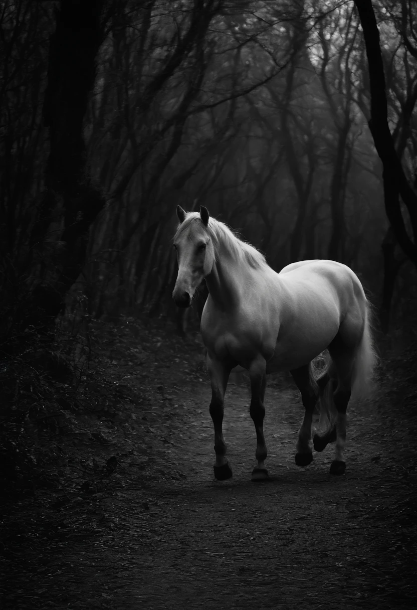 terror, Intimate scandal, Cavalo em chamas, Dark setting, Floresta Macabra;
media: Pintura digital vanguardista escura, HDR, ultra-detalhado
Cena: In a macabre forest shrouded in darkness, where moonlight barely crosses the thick canopy of trees, Uma cena de terror se desenrola. The scenery is ominous and haunting, com uma atmosfera de suspense e pavor.
Caracteres: No centro da floresta, There is an intimate scandal going on. Individuals, vestido com trajes vitorianos elaborados, embrace passionately. Their faces are lit up by the flickering flames of horses that are on fire., que cria um ambiente sinistro e sobrenatural. The eyes of individuals reflect a mixture of fear, desejo, e culpa, aumentando a intensidade da cena. The whole scenery exudes an aura of enigmatic darkness.
Detalhes: The forest is dense and full of gnarled trees with twisted branches, Criando um efeito de labirinto. The ground is covered with dry, folhas mortas e musgo, aumentando a atmosfera inquietante. Os cavalos, engolfado pelas chamas, Galope pela floresta, casting long, sombras ardentes em seu caminho, leaving a trail of destruction in its wake. Smoke rises from burning horses, formando formas sinistras que se misturam com o ambiente escuro. The macabre forest is also inhabited by haunting creatures, como sombras retorcidas, invisible eyes peering out of the darkness, e sussurros flutuando pelo ar.
Artistic style: The work should evoke a sense of horror and suspense, with elements of darkness and the macabre. It must be reminiscent of Gothic and Surrealist art, with a touch of Victorian aesthetics. As cores utilizadas devem ser profundas e ricas, with a predominance of dark tones, highlighting the strange atmosphere.
The lighting: The lighting in the scene is low and moody, with patches of moonlight filtering through dense foliage, casting long shadows that increase the sense of mystery and danger. The flames from the bodies of horses provide flickering, Dínam