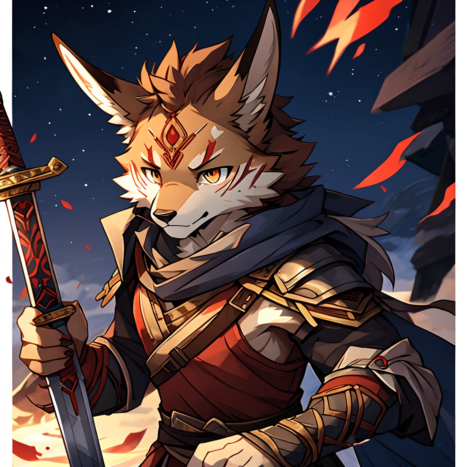 wounded、bleed、karo、A look of determination、wounds、armure、The sword、furry