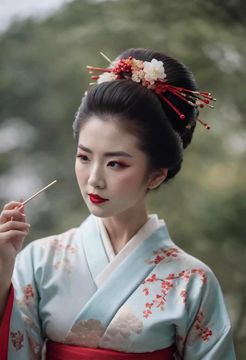 ((Best quality, 8K, Masterpiece :1.3)), Sharp focus:1.2 ((beautiful geisha. cheongsam,hair stick,and ninjas))