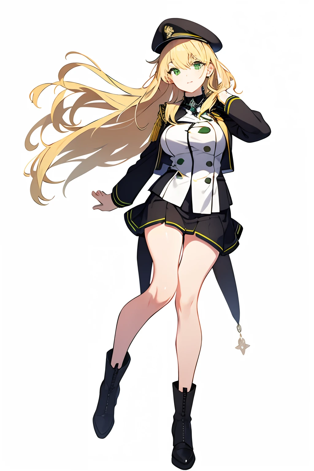 masterpiece, best quality,[(White background:1.4)::5],1girl,full body, blonde, student, green eyes, FULLBODY, black uniform