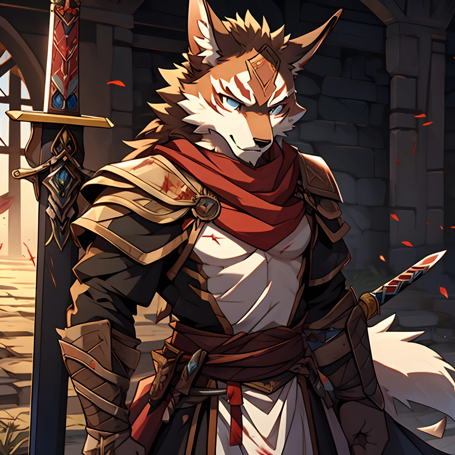 wounded、bleed、karo、A look of determination、wounds、armure、The sword、Furry